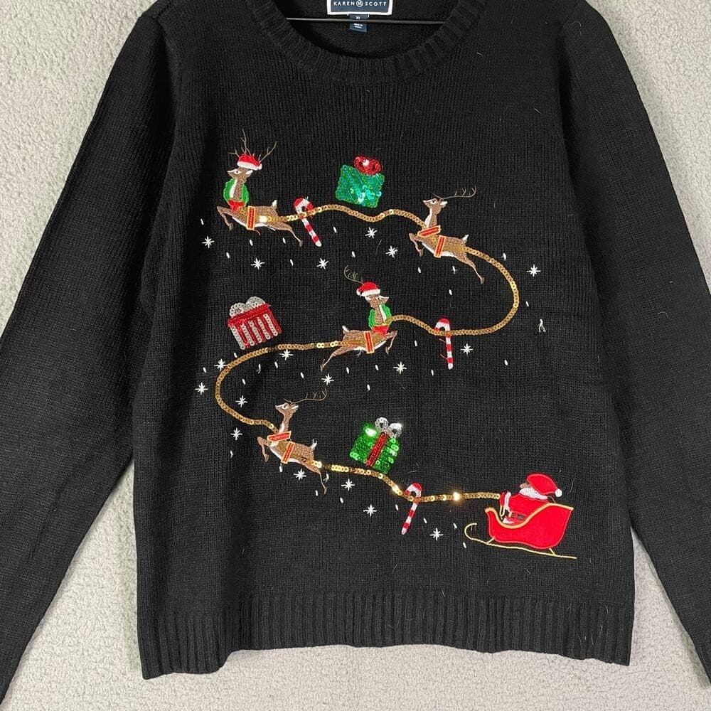 Karen Scott Black Holiday Embroidered Sweater Women's XL Christmas Pullover NWT - Thumbnail 7