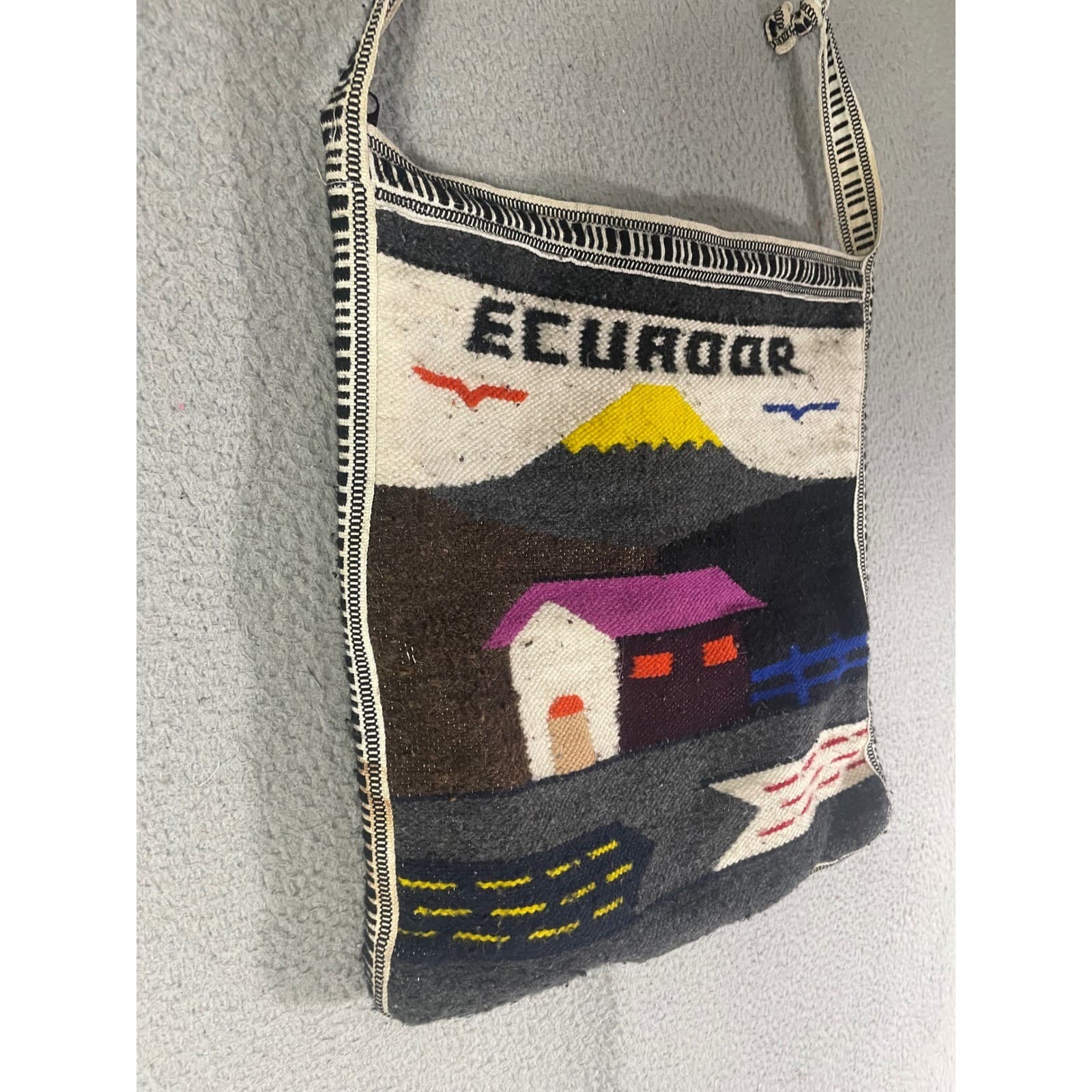 Ecuador Woven Wool Crossbody Bag Handwoven Folk Art Boho Souvenir Purse - Thumbnail 5