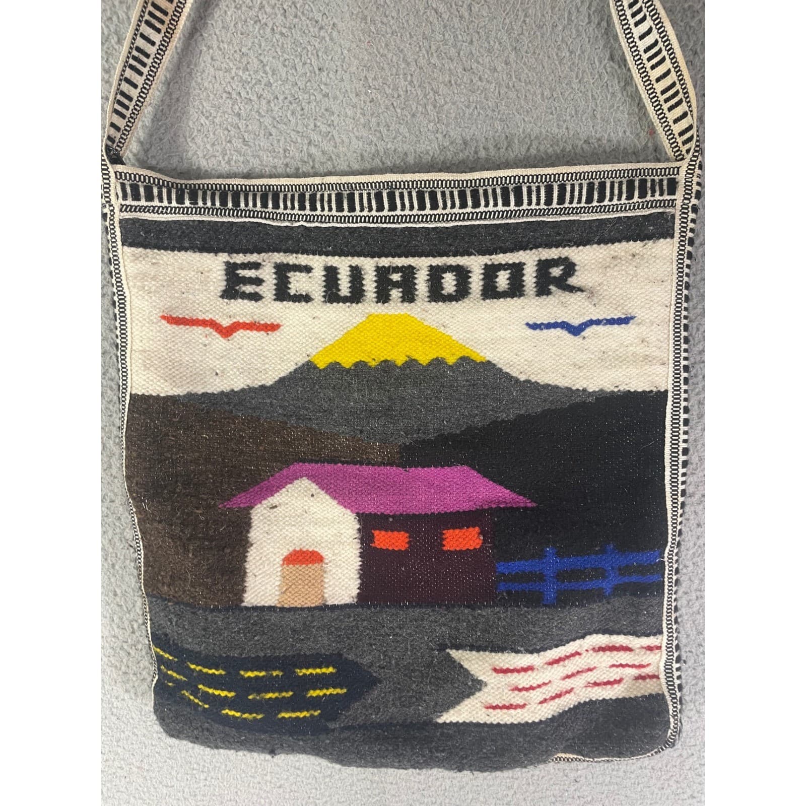 Ecuador Woven Wool Crossbody Bag Handwoven Folk Art Boho Souvenir Purse - Thumbnail 4