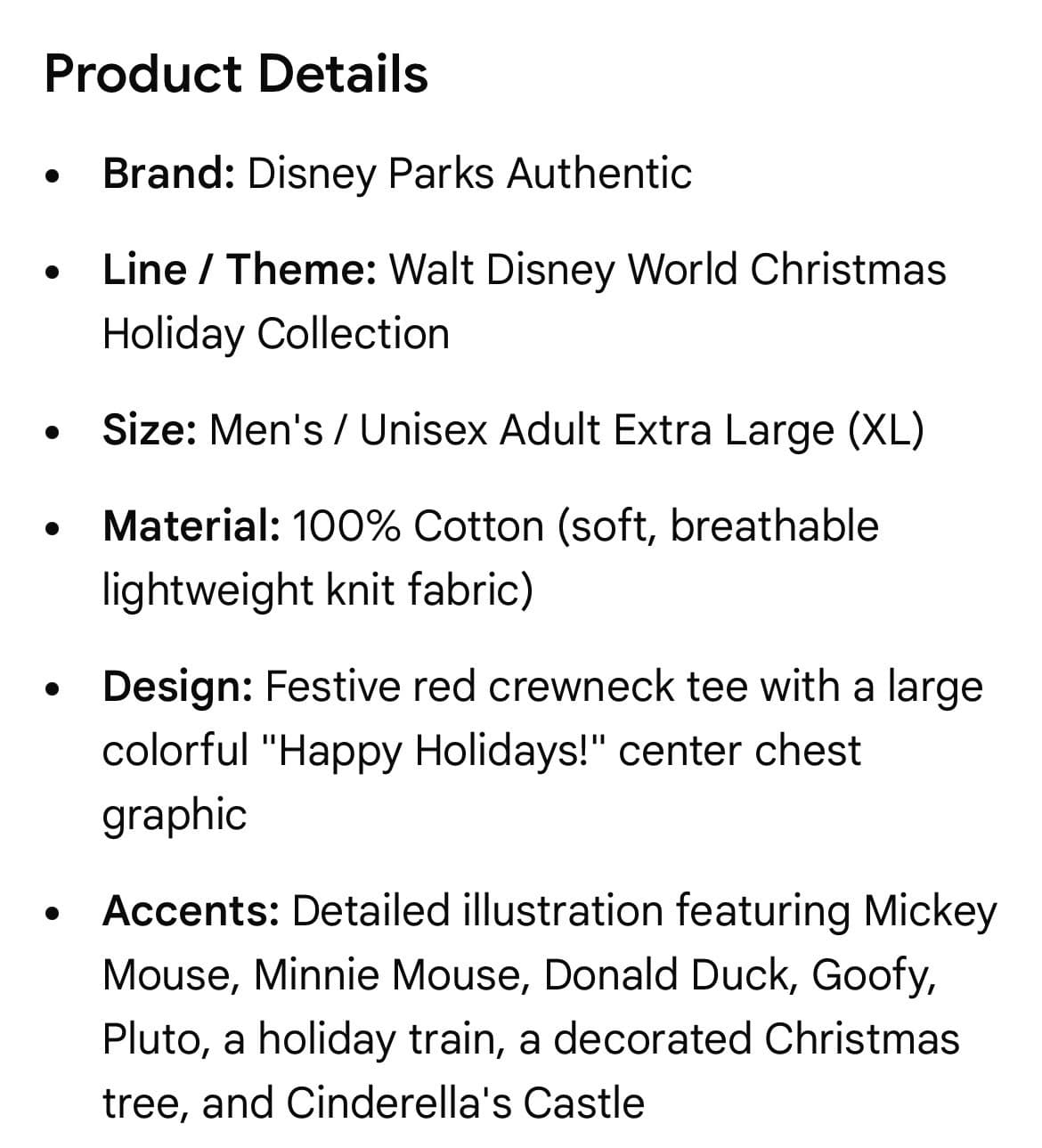 Disney Parks Happy Holidays T-Shirt XL Red Mickey & Friends Graphic Print - Thumbnail 2