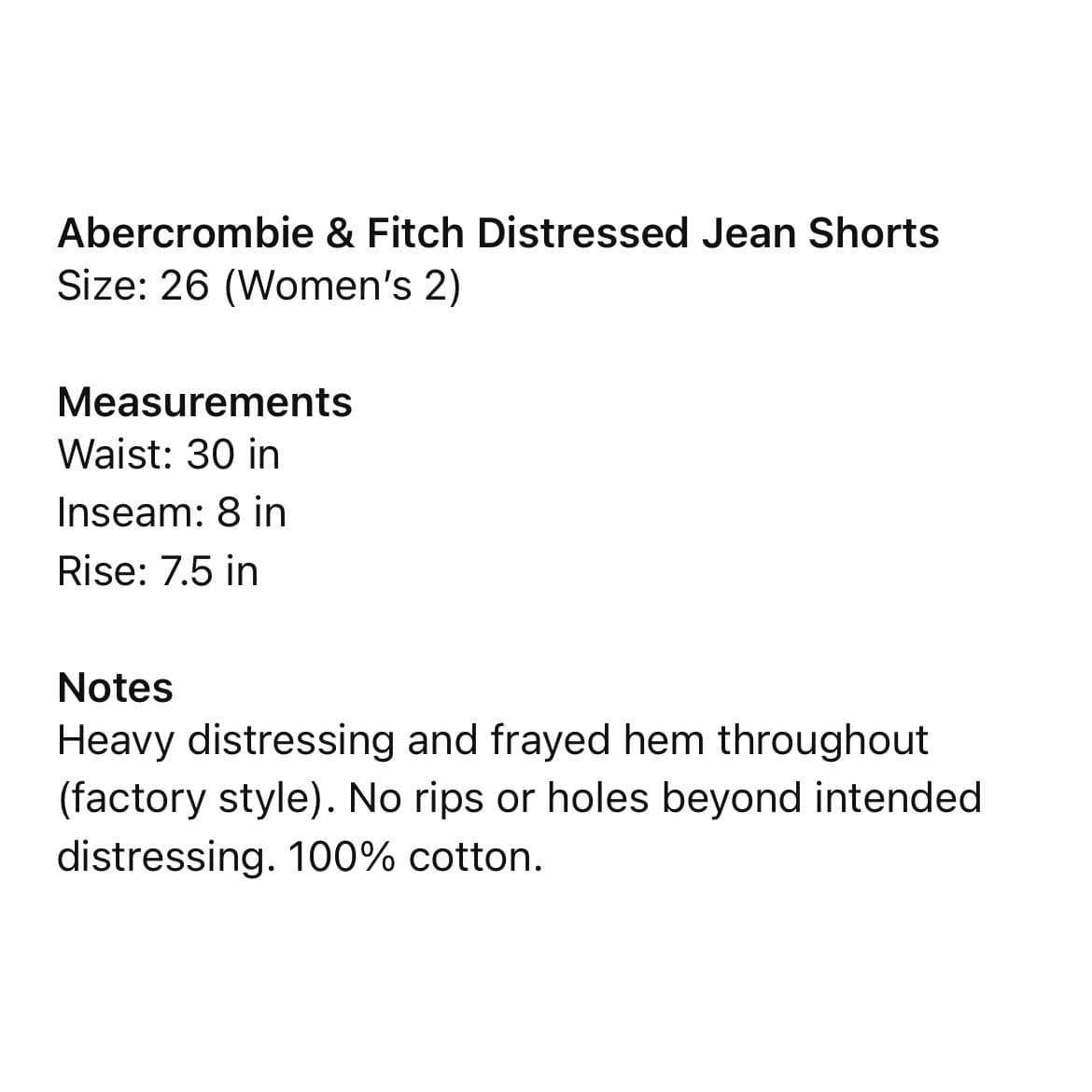 Abercrombie Fitch Denim Shorts Womens 26 Blue Distressed Cutoff Jean Shorts - Thumbnail 2