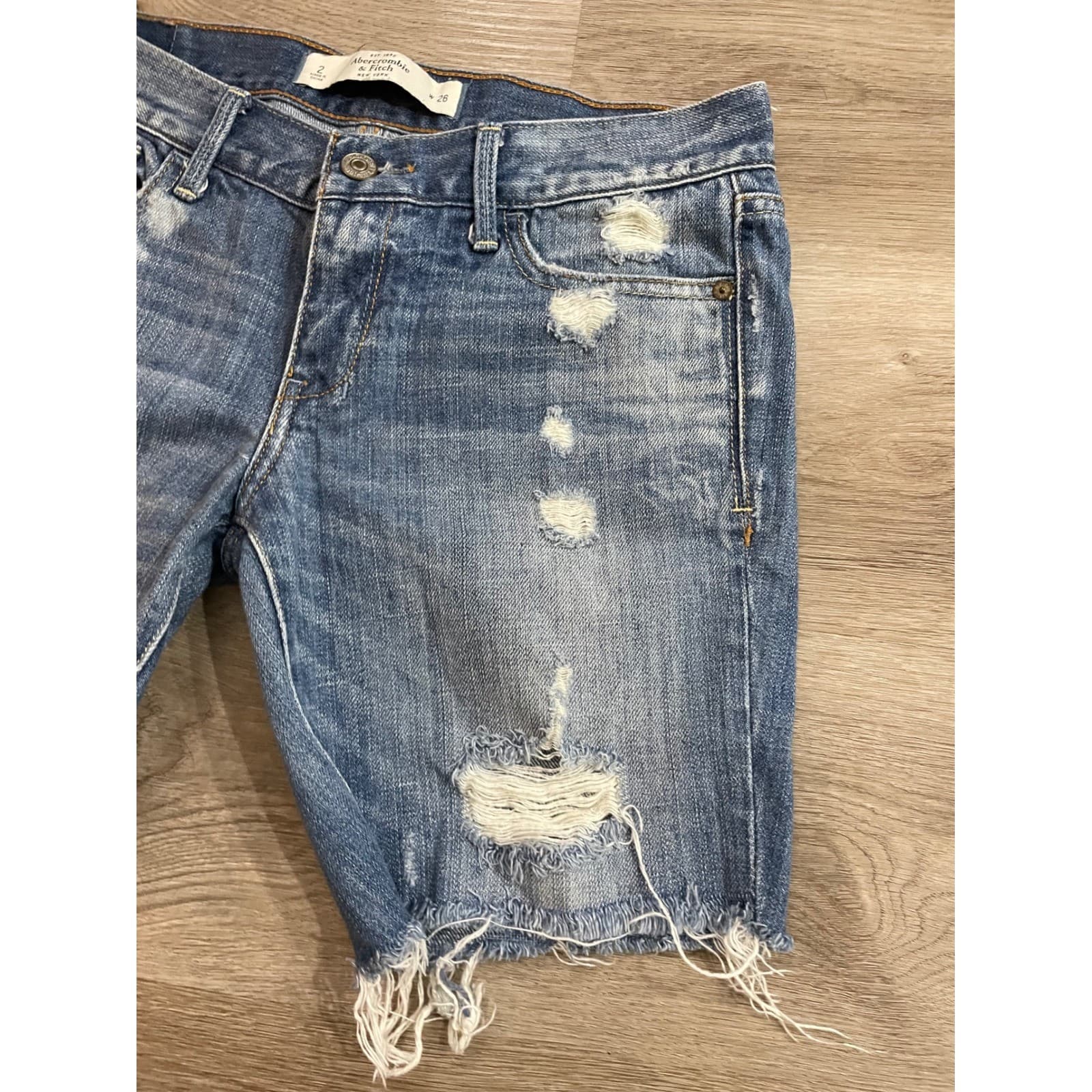 Abercrombie Fitch Denim Shorts Womens 26 Blue Distressed Cutoff Jean Shorts - Thumbnail 7