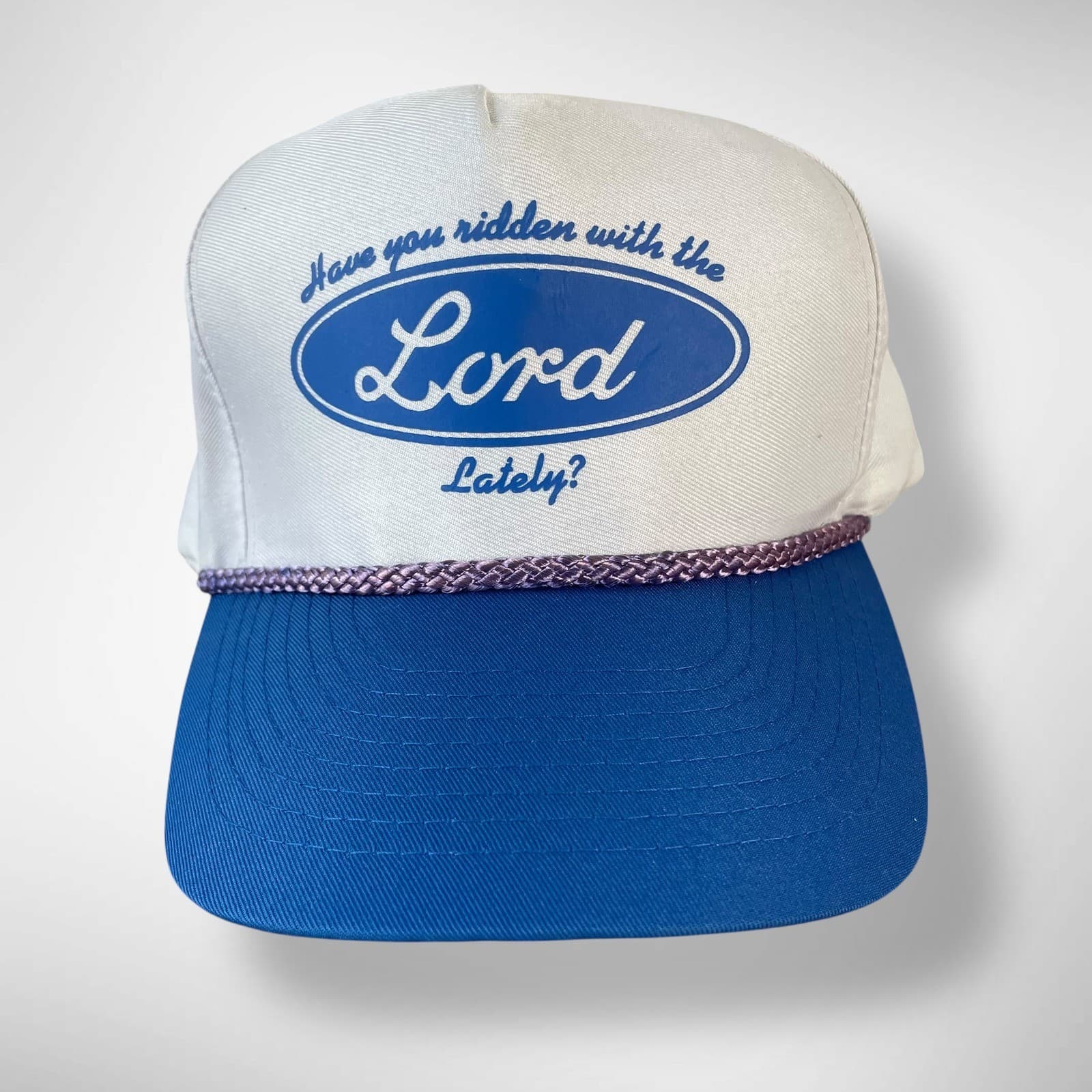Vintage Have You Ridden With The Lord Lately Trucker Hat Blue White Snapback - Thumbnail 2