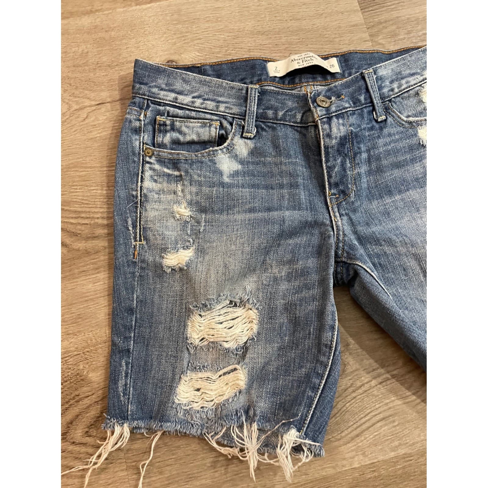 Abercrombie Fitch Denim Shorts Womens 26 Blue Distressed Cutoff Jean Shorts - Thumbnail 8