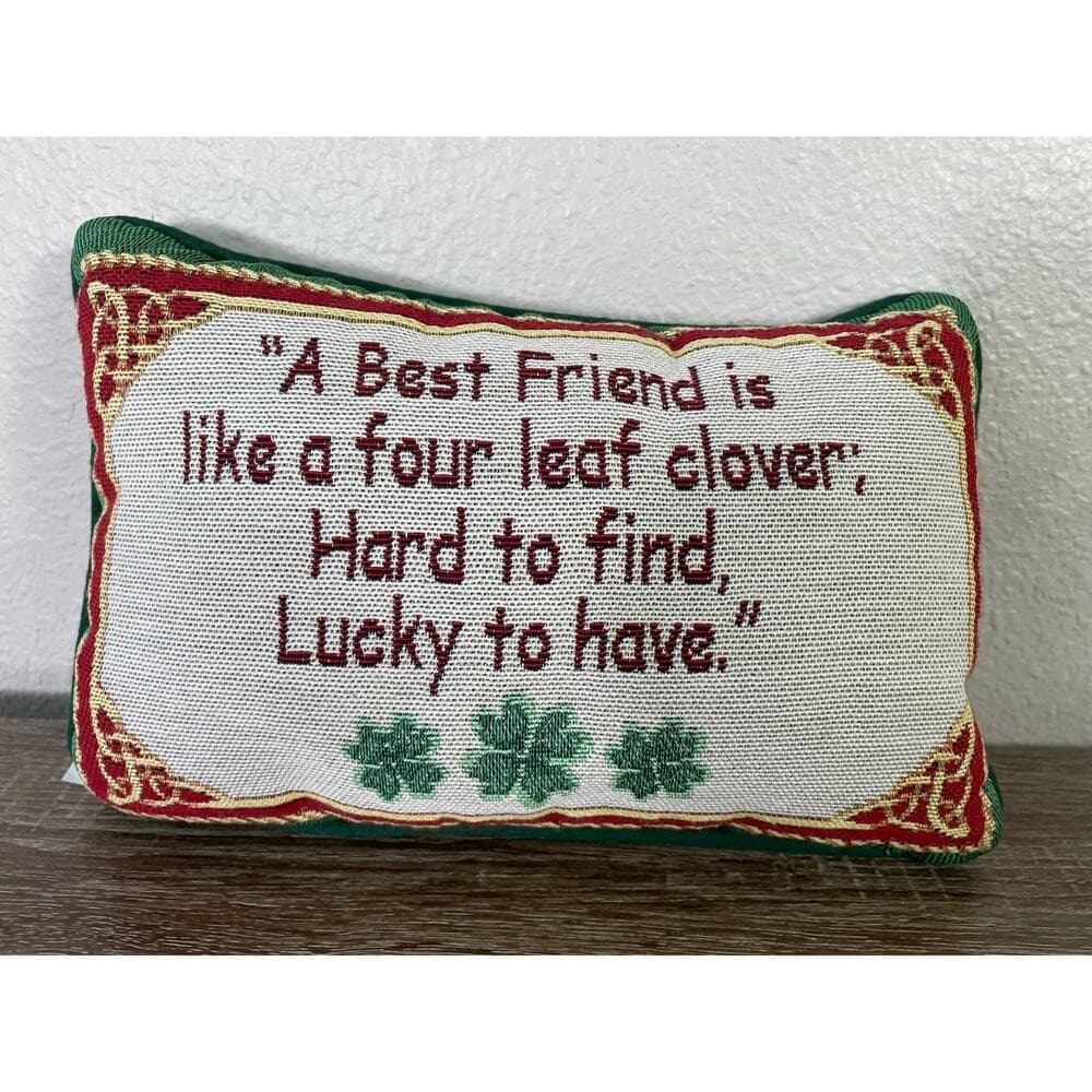 Irish Shamrock Quote Friend Throw Pillow Red Green Vintage Lucky to Have USA S - Thumbnail 2