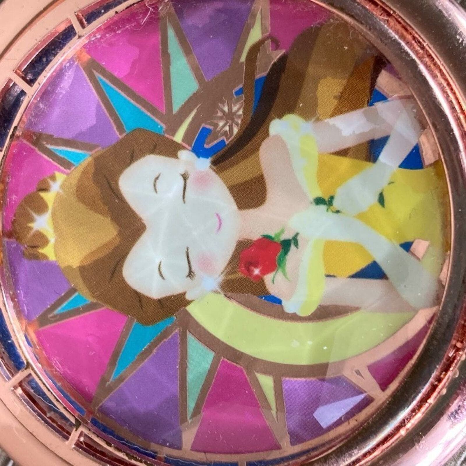 Disney Store Belle Compact Mirror 25th Anniversary Beauty Beast Art Rose Gold - Thumbnail 5