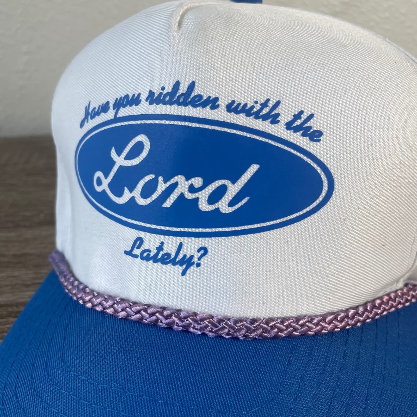 Vintage Have You Ridden With The Lord Lately Trucker Hat Blue White Snapback - Thumbnail 11