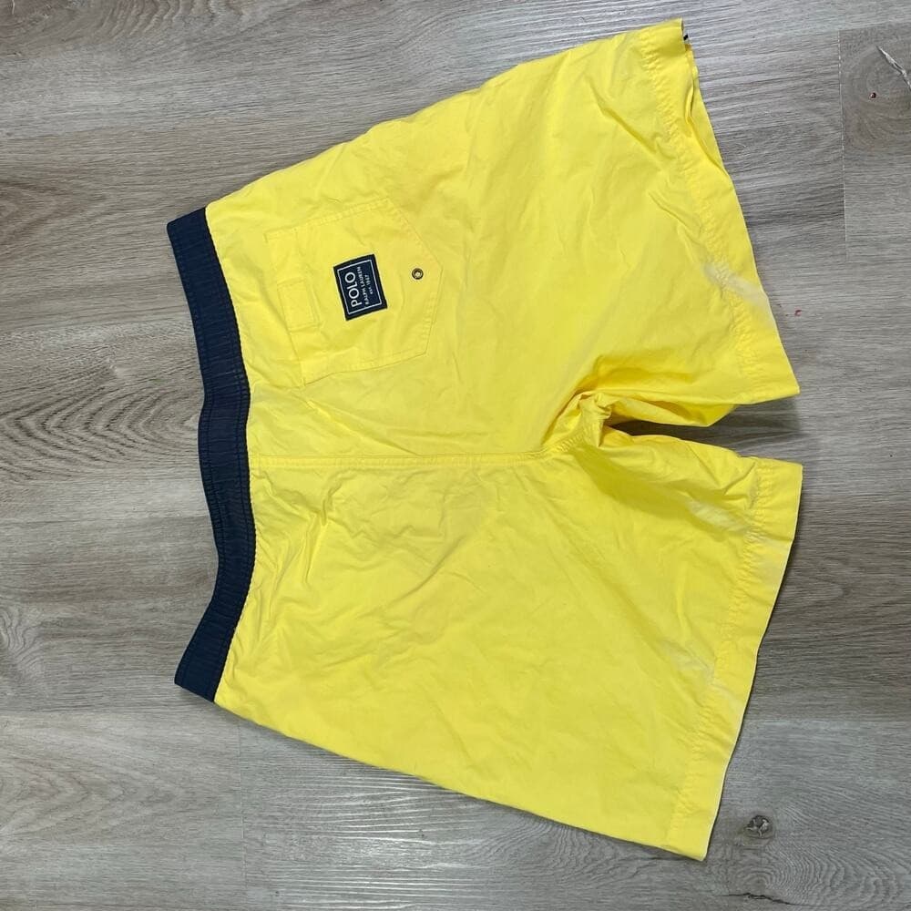 Vintage Polo Sport Ralph Lauren Swim Trunks Yellow Mesh Lined Mens L - Thumbnail 5