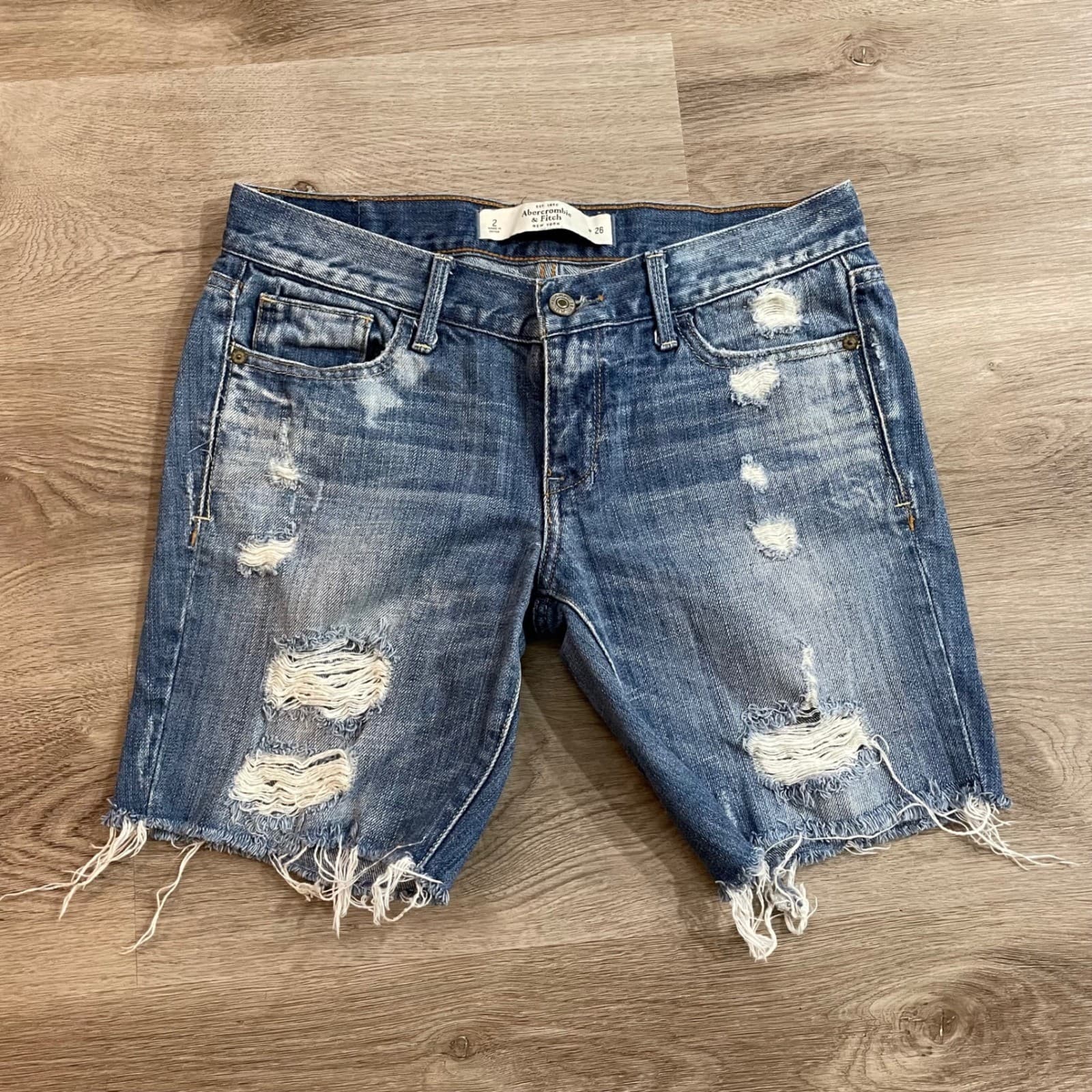 Abercrombie Fitch Denim Shorts Womens 26 Blue Distressed Cutoff Jean Shorts - Thumbnail 5