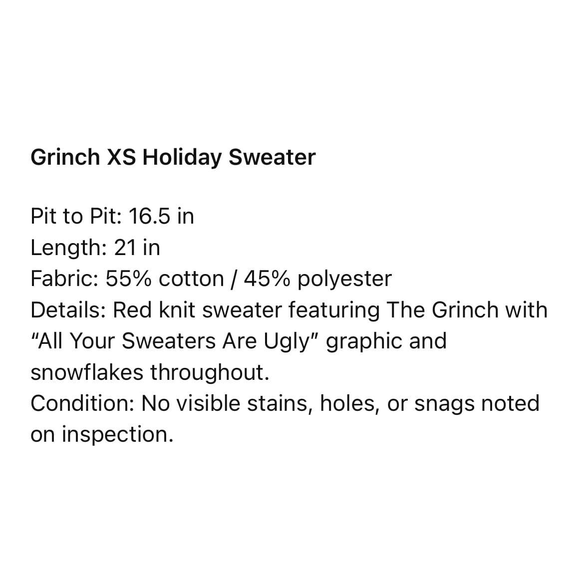 Grinch Ugly Christmas Sweater Kids XS Red Dr Seuss Holiday Knit Pullover - Thumbnail 2