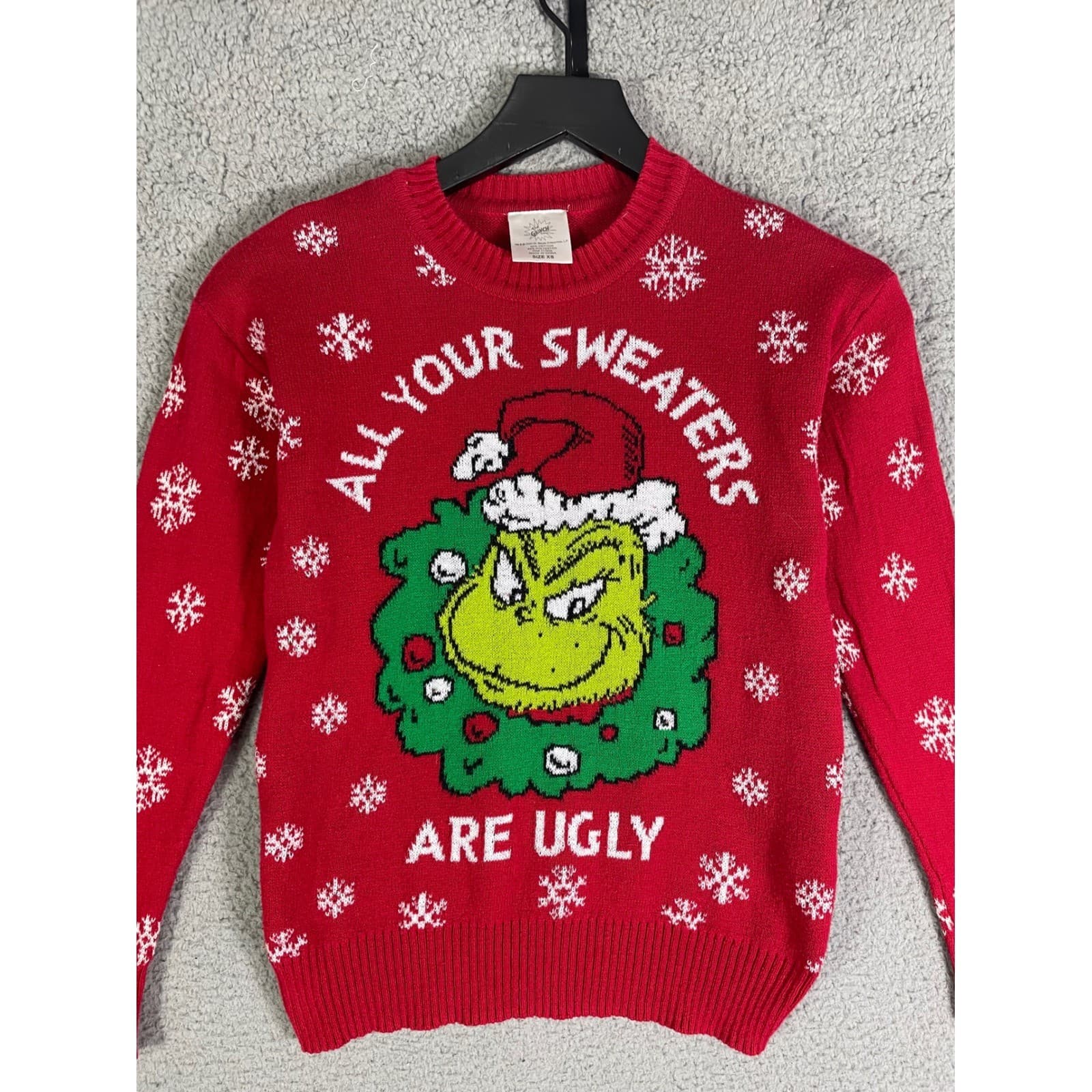 Grinch Ugly Christmas Sweater Kids XS Red Dr Seuss Holiday Knit Pullover - Thumbnail 6