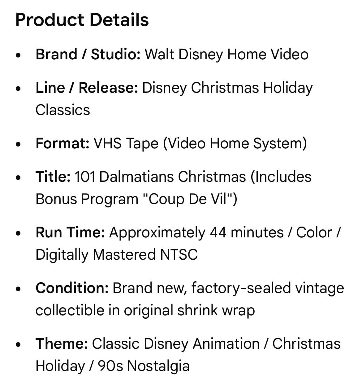Disney's 101 Dalmatians Christmas VHS Tape New Sealed Vintage Collectible - Thumbnail 2