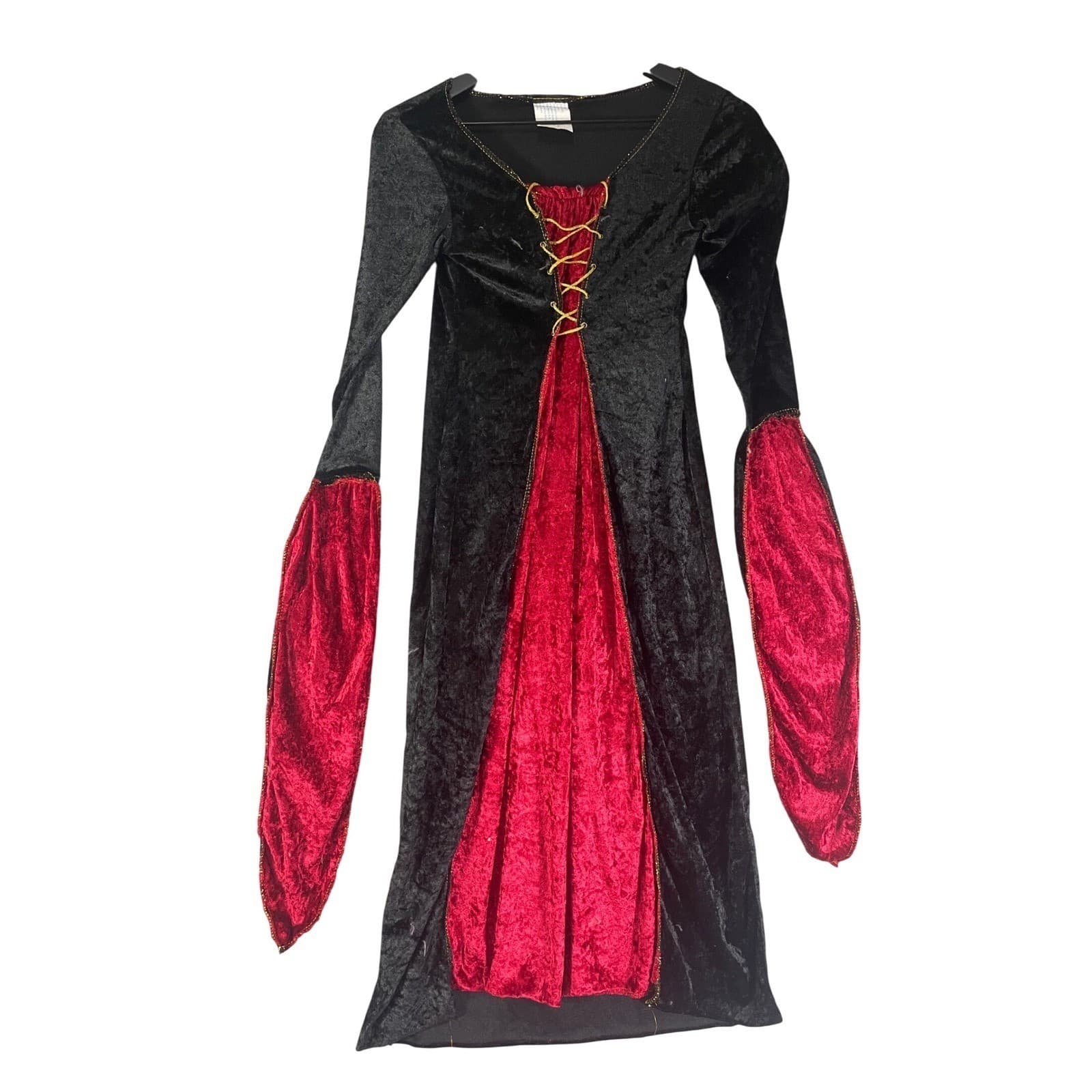 Girls Vampire Costume Dress Medium 8 10 Black Red Gothic Renaissance Halloween - Thumbnail 3