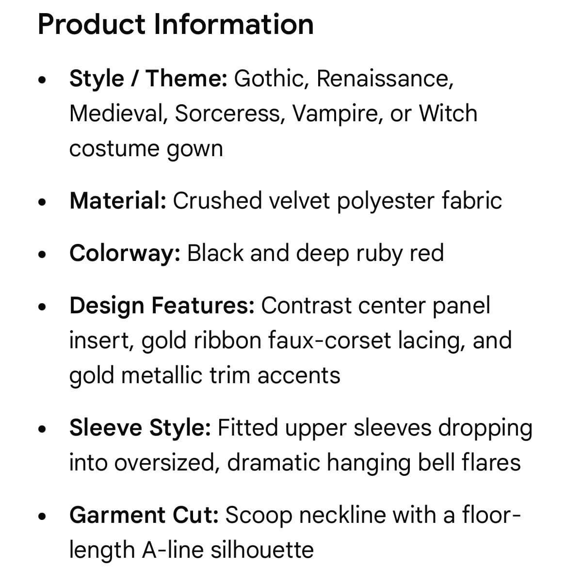 Girls Vampire Costume Dress Medium 8 10 Black Red Gothic Renaissance Halloween - Thumbnail 2
