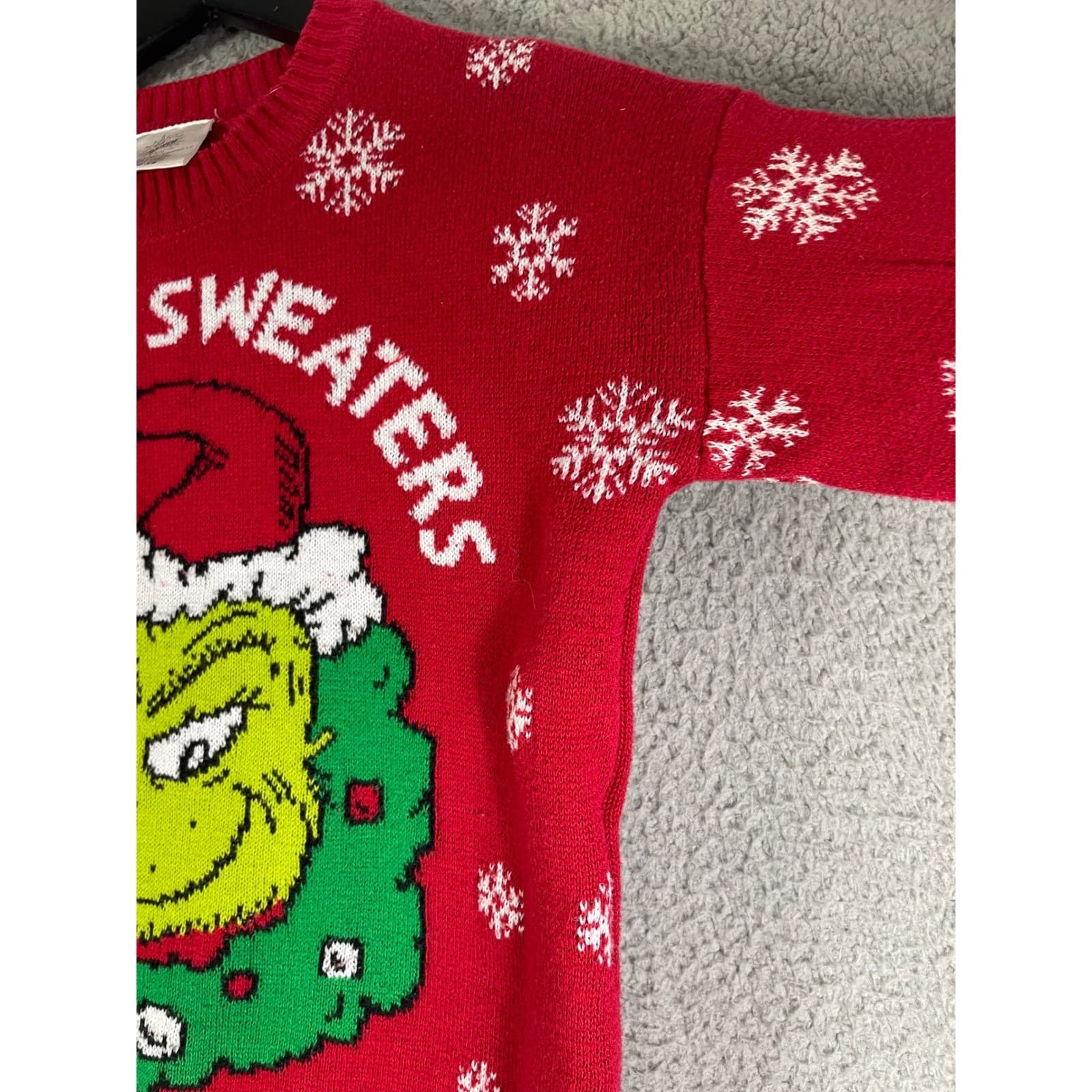 Grinch Ugly Christmas Sweater Kids XS Red Dr Seuss Holiday Knit Pullover - Thumbnail 9