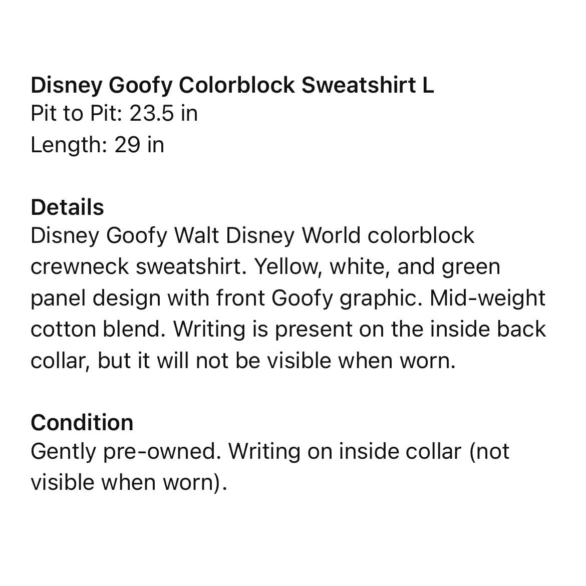 Disney World Goofy Sweatshirt Mens Large Colorblock Yellow Green Parks 2025 - Thumbnail 9
