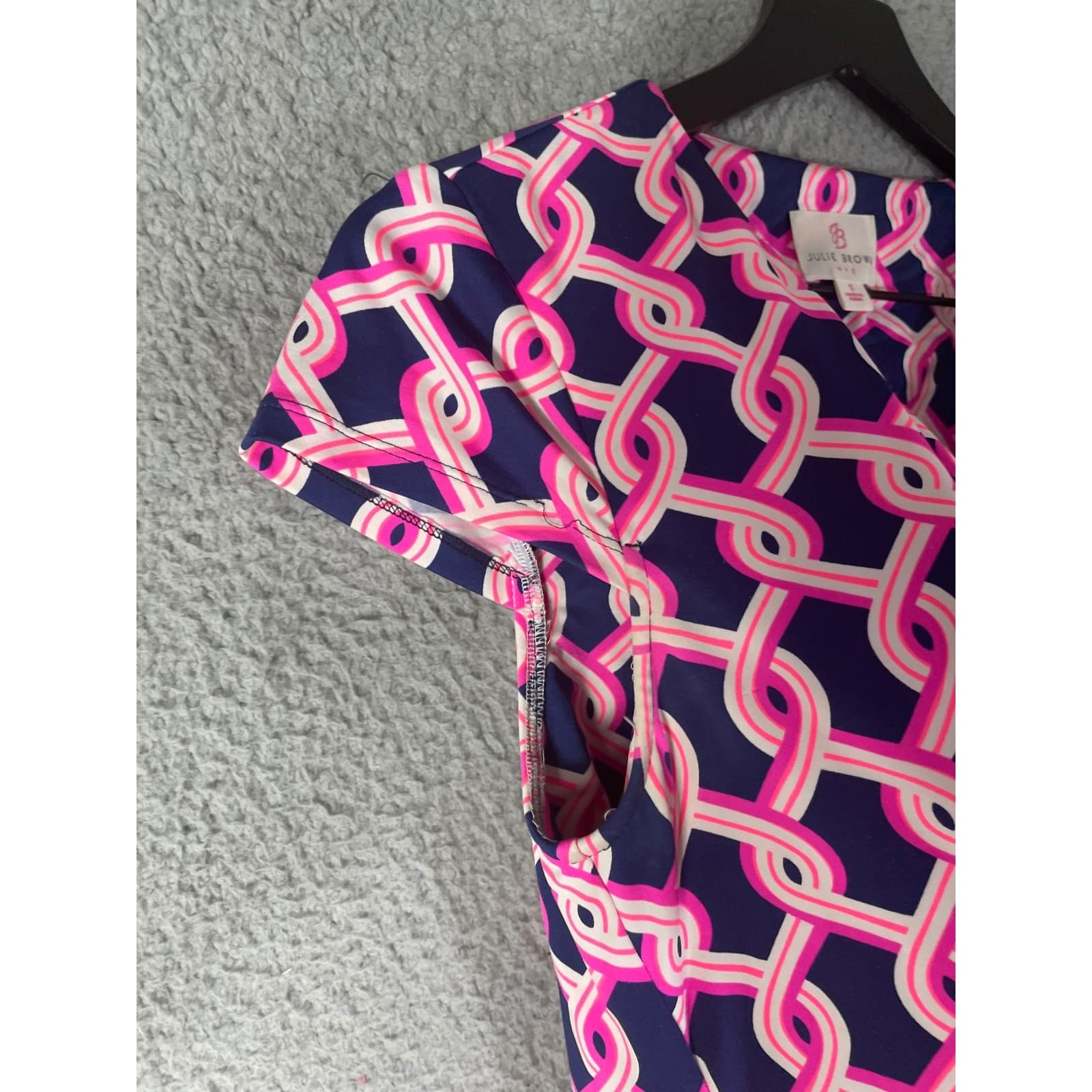 Julie Brown NYC Dress Women's Small Pink Navy Blue Print Short Sleeve Chic - Thumbnail 8