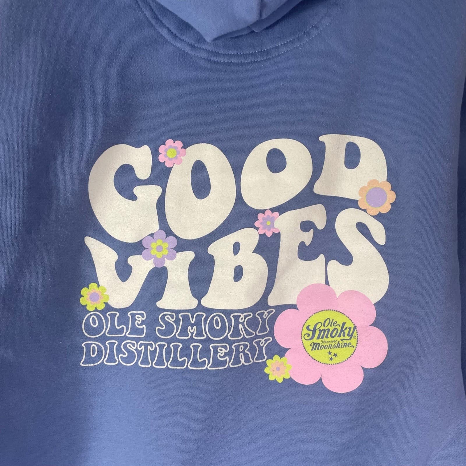 Ole Smoky Moonshine Hoodie Womens M Blue Good Vibes Tennessee Pullover Floral - Thumbnail 7
