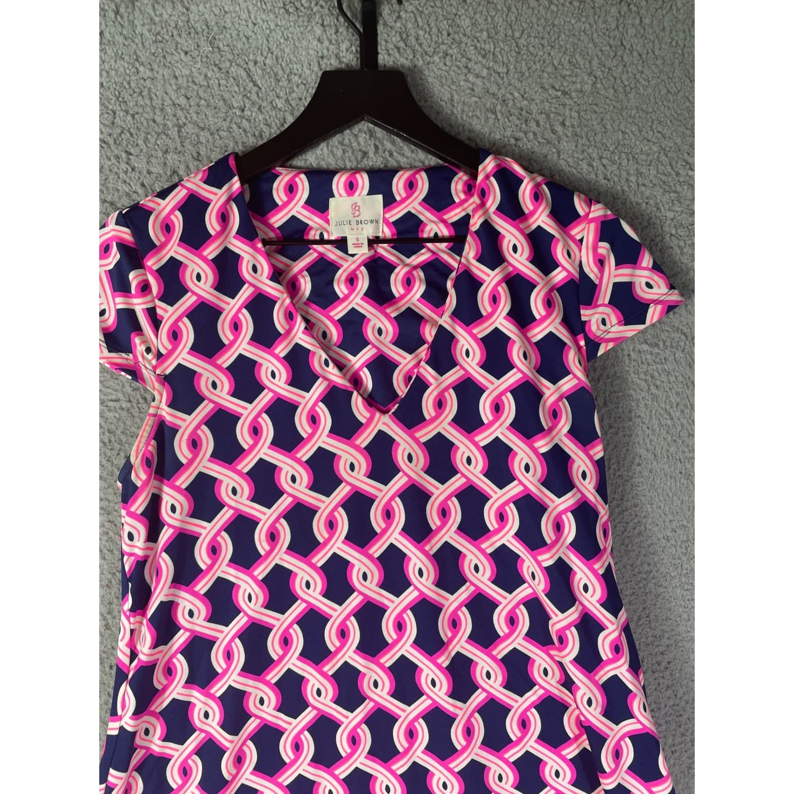 Julie Brown NYC Dress Women's Small Pink Navy Blue Print Short Sleeve Chic - Thumbnail 5