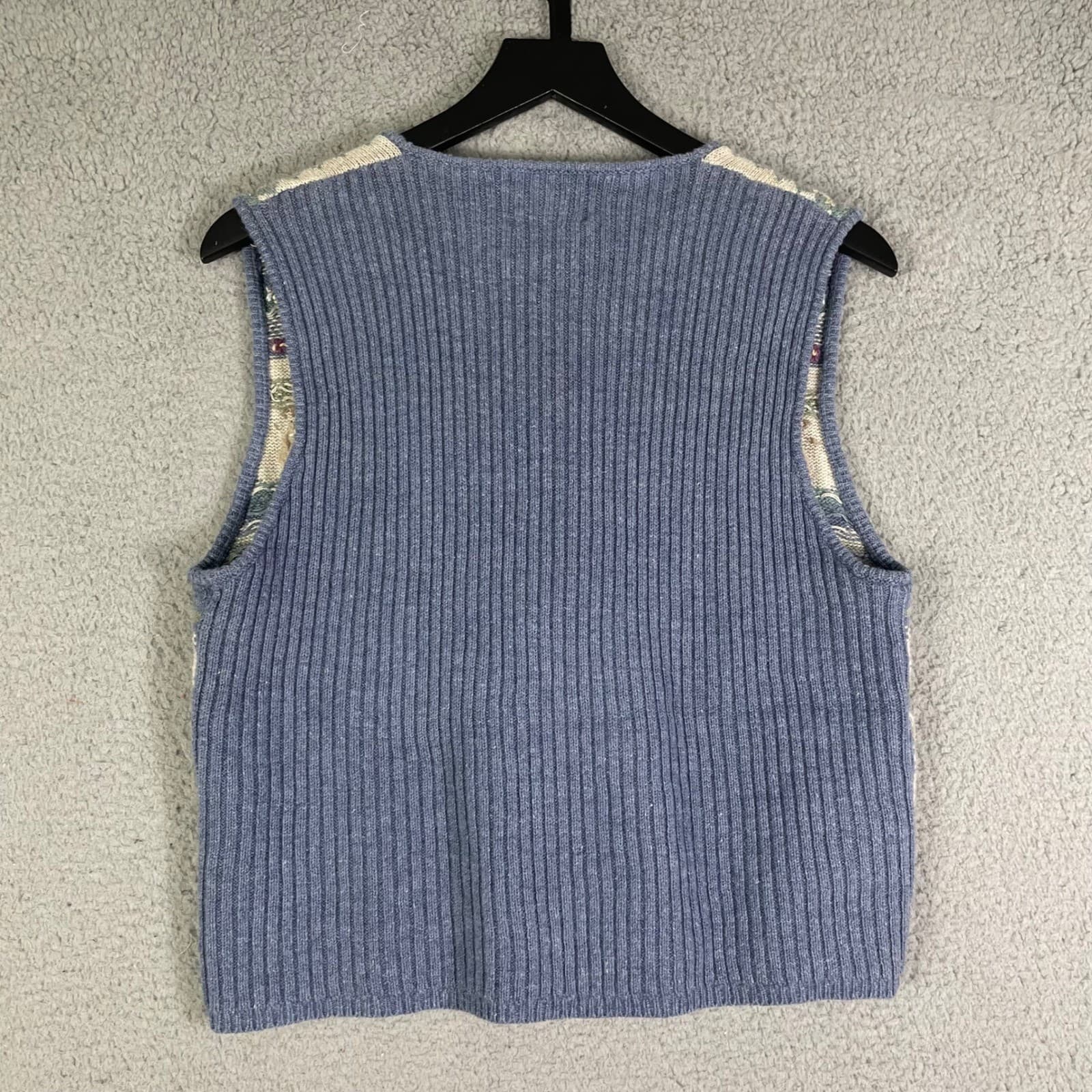 Woolrich Womens M Wool Blend Sweater Vest Zip Floral Fair Isle Cottagecore Blue - Thumbnail 5