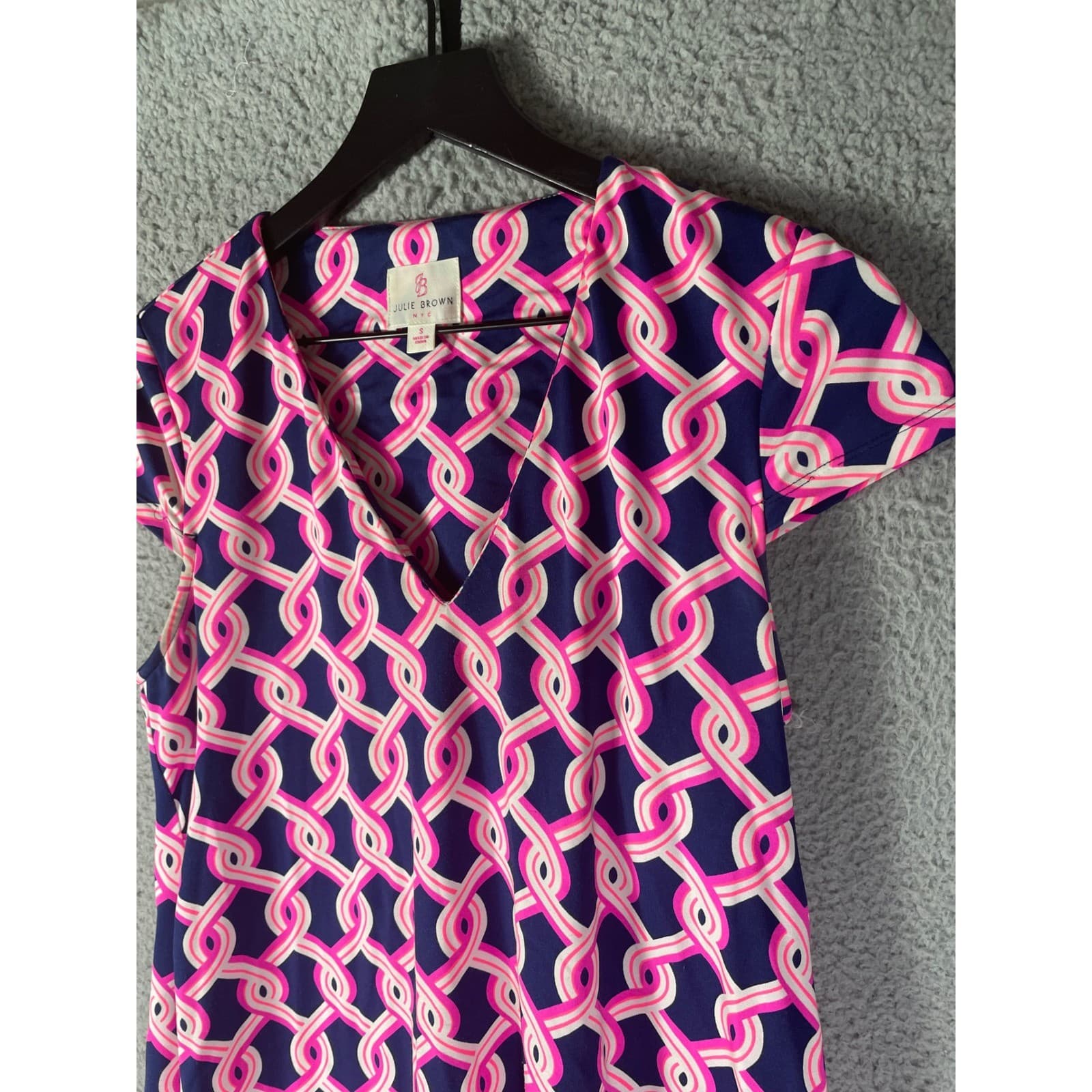 Julie Brown NYC Dress Women's Small Pink Navy Blue Print Short Sleeve Chic - Thumbnail 9