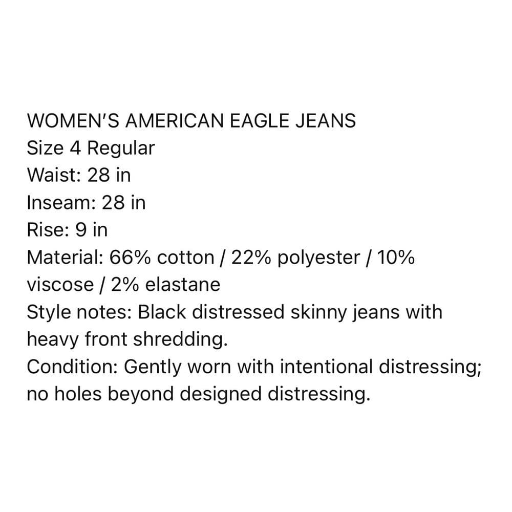 American Eagle Next Level Stretch Jeans Womens 4 Black Distressed Skinny - Thumbnail 3