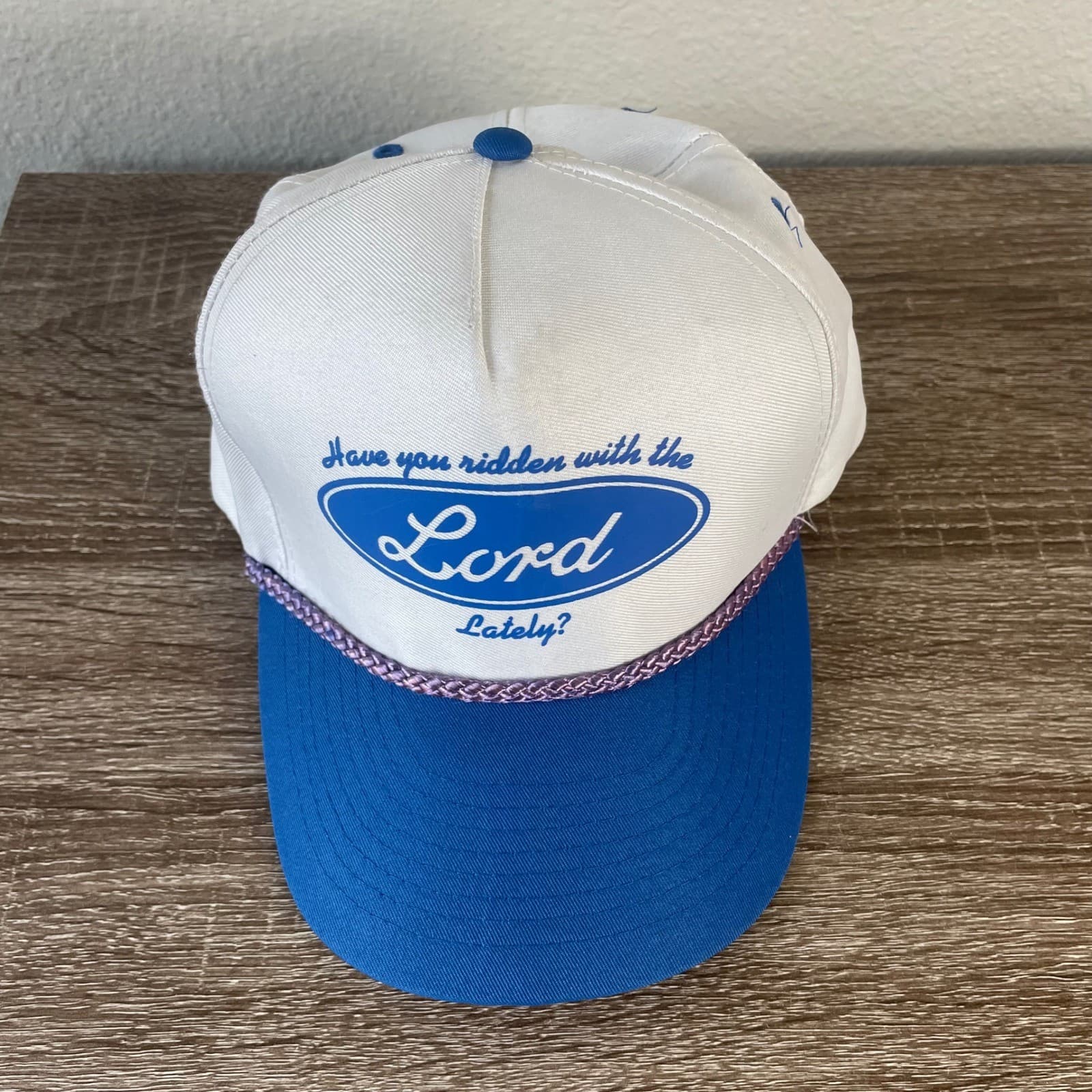 Vintage Have You Ridden With The Lord Lately Trucker Hat Blue White Snapback - Thumbnail 6