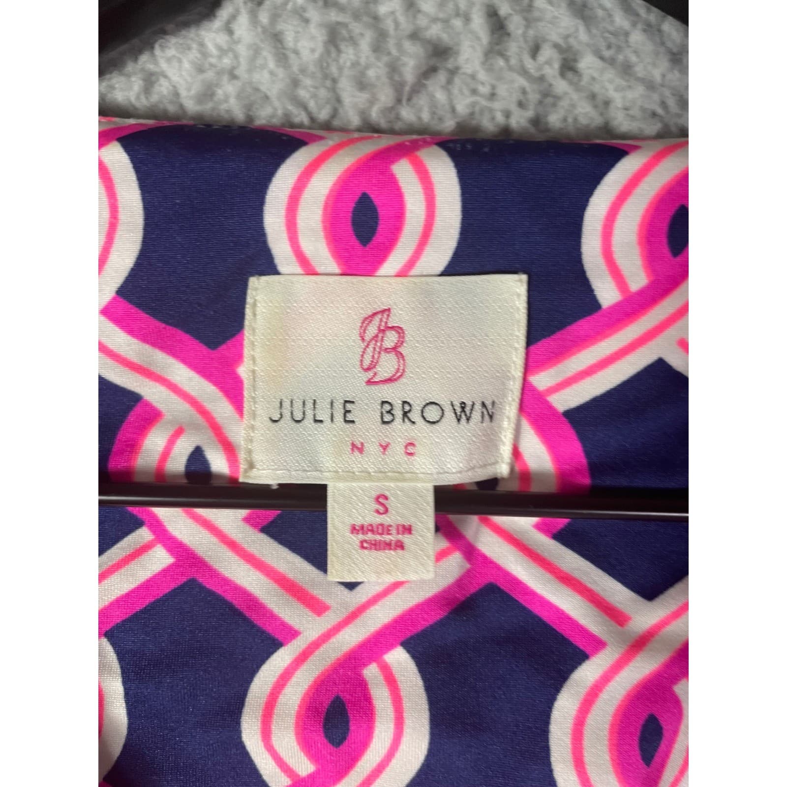 Julie Brown NYC Dress Women's Small Pink Navy Blue Print Short Sleeve Chic - Thumbnail 2