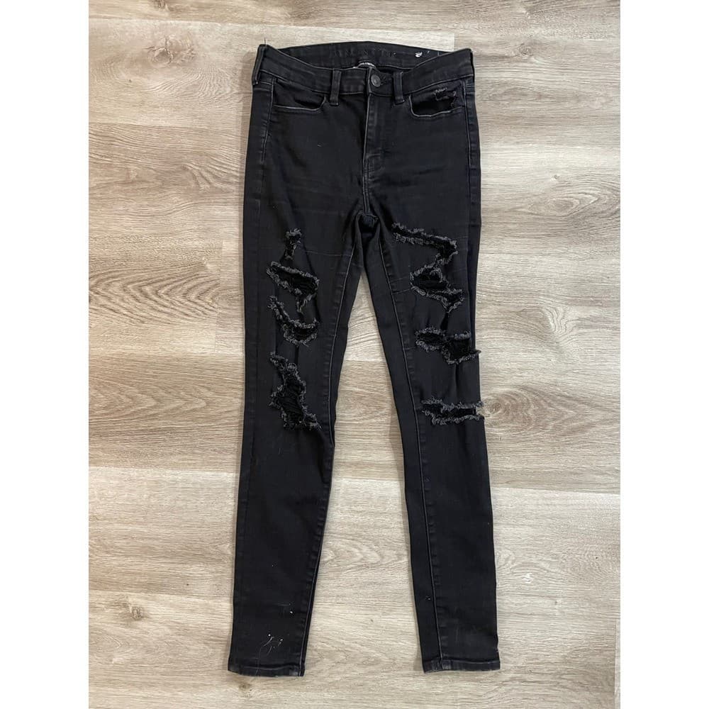 American Eagle Next Level Stretch Jeans Womens 4 Black Distressed Skinny - Thumbnail 7