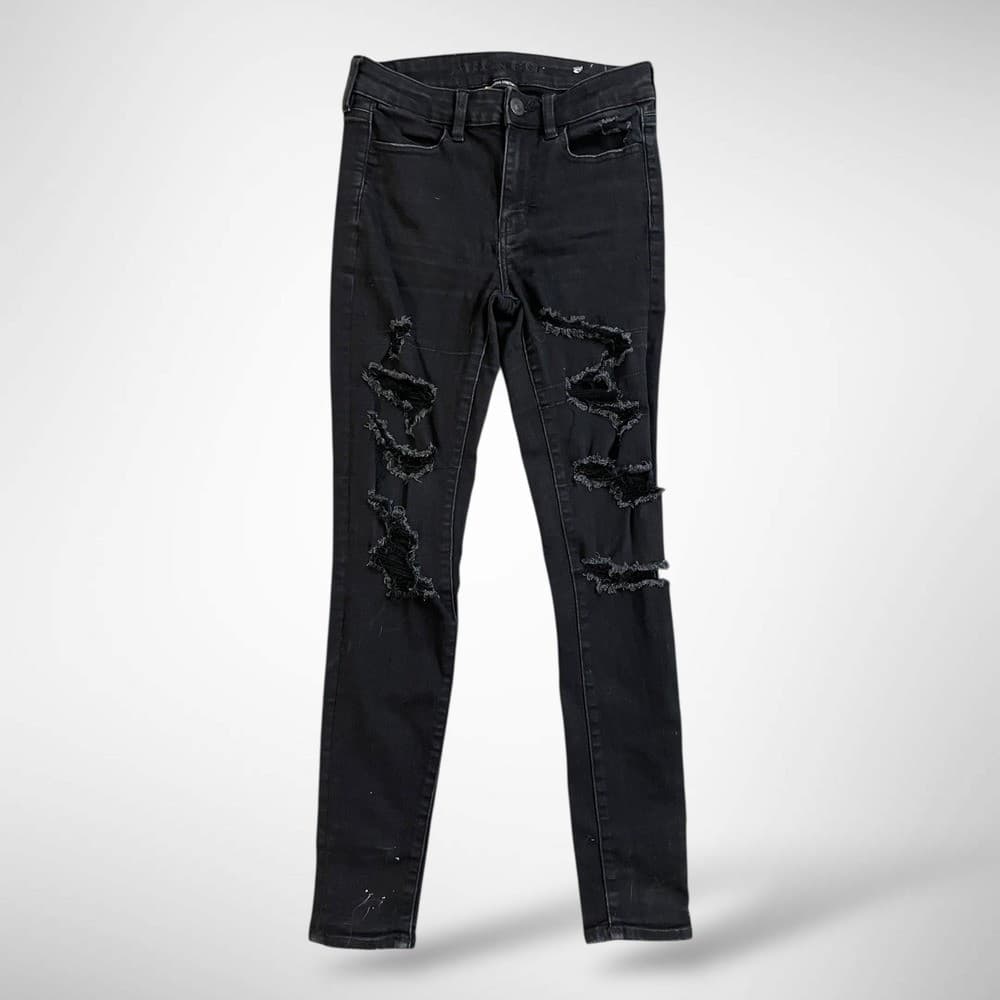 American Eagle Next Level Stretch Jeans Womens 4 Black Distressed Skinny - Thumbnail 2