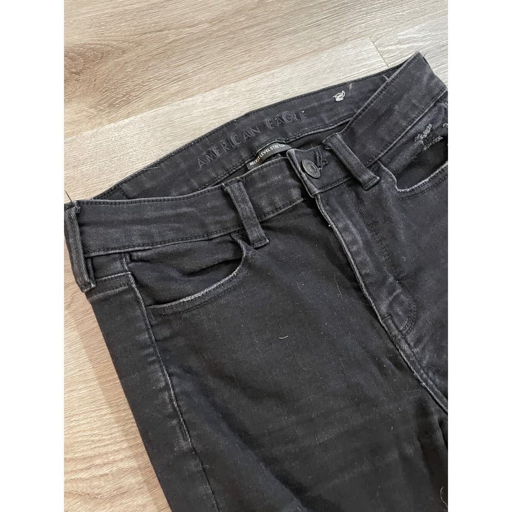 American Eagle Next Level Stretch Jeans Womens 4 Black Distressed Skinny - Thumbnail 10