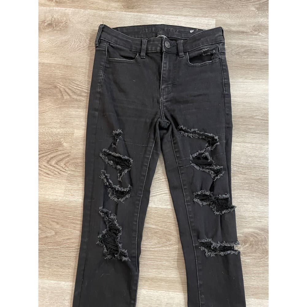 American Eagle Next Level Stretch Jeans Womens 4 Black Distressed Skinny - Thumbnail 8