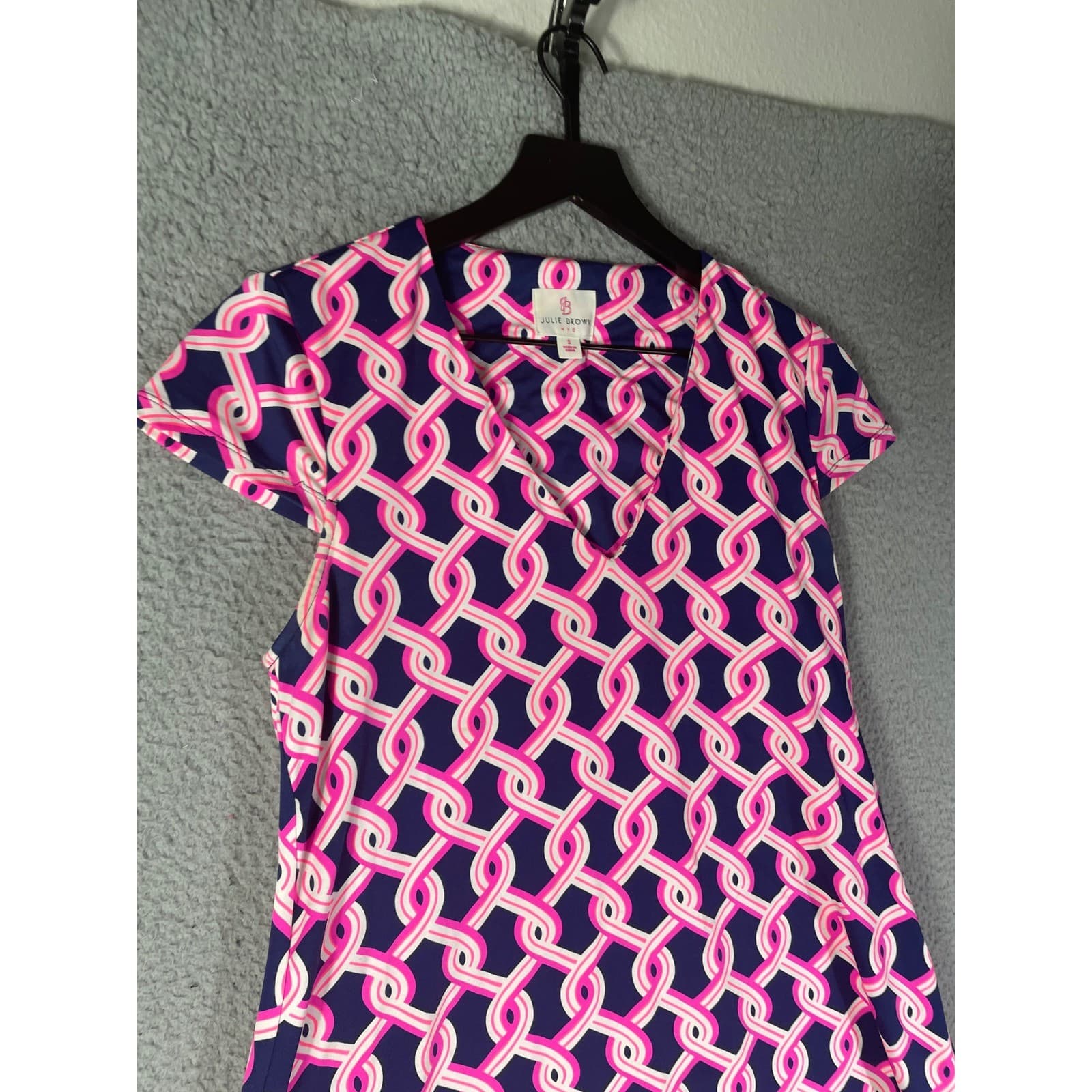 Julie Brown NYC Dress Women's Small Pink Navy Blue Print Short Sleeve Chic - Thumbnail 7