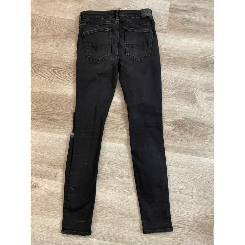 American Eagle Next Level Stretch Jeans Womens 4 Black Distressed Skinny - Thumbnail 6