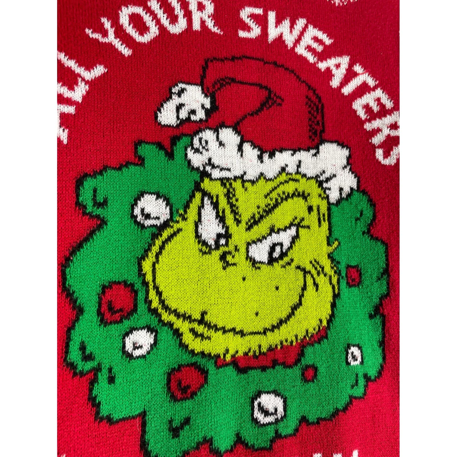 Grinch Ugly Christmas Sweater Kids XS Red Dr Seuss Holiday Knit Pullover - Thumbnail 7
