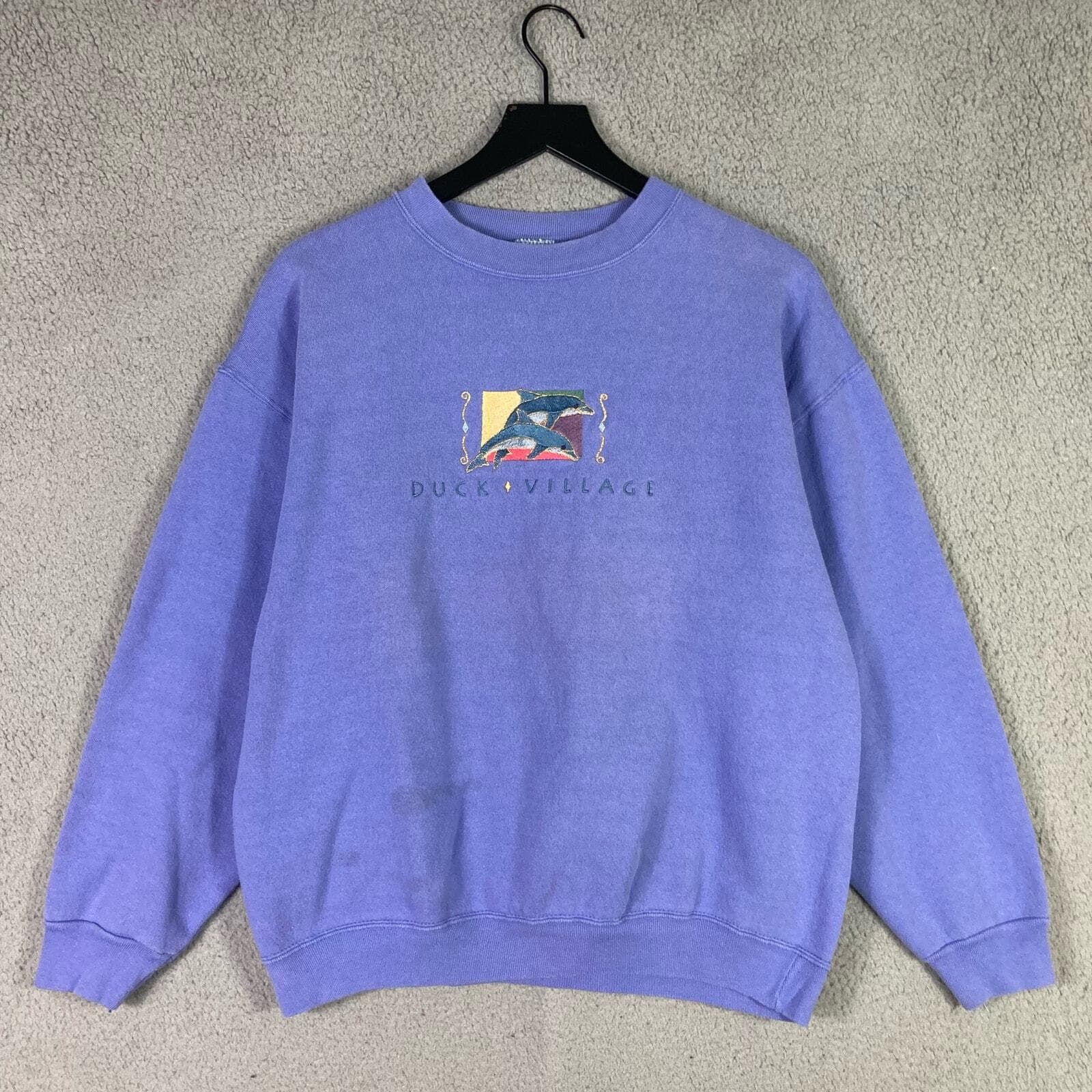Vintage Duck Village Dolphin Sweatshirt USA Made Blue Embroidered Crewneck L - Thumbnail 2