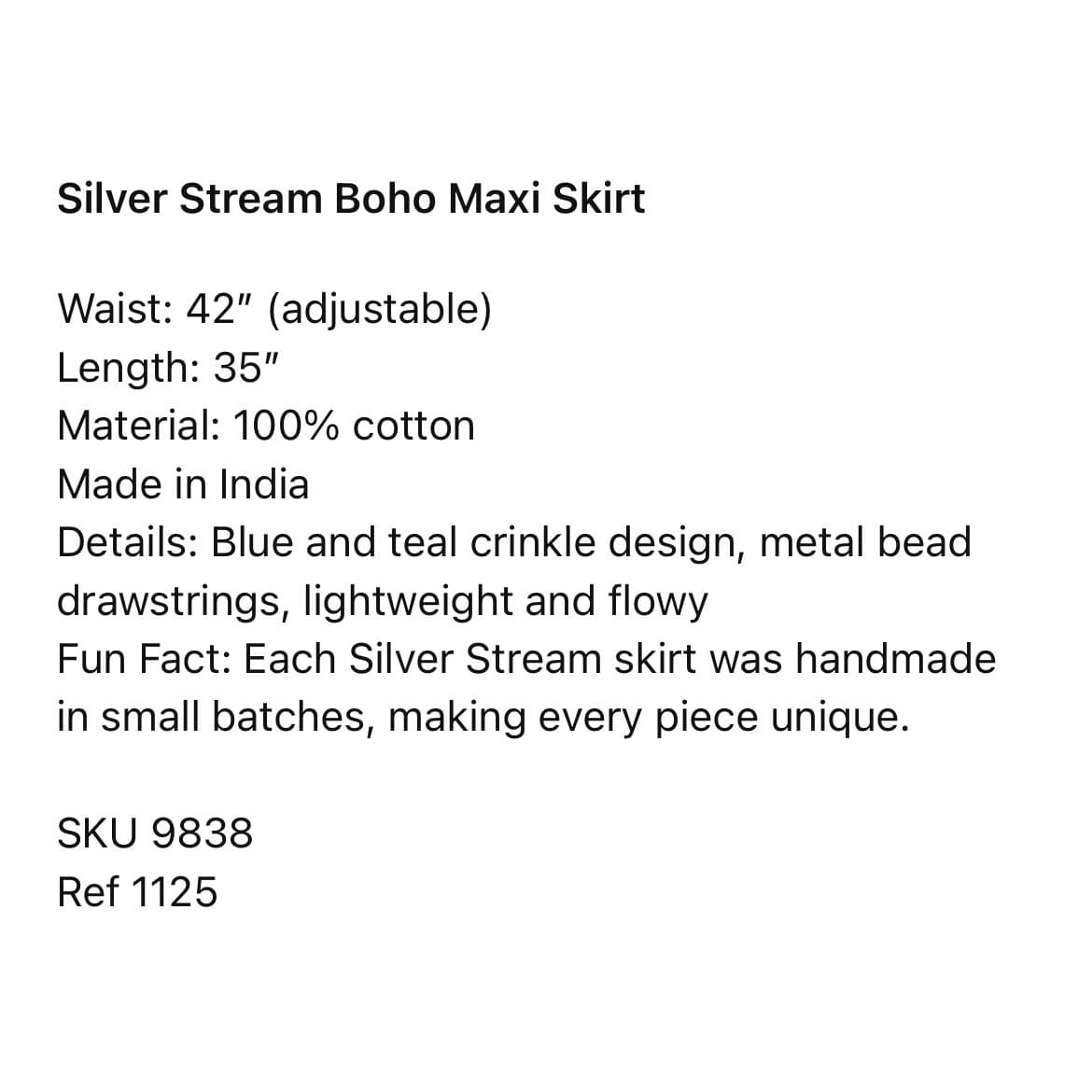 Silver Stream Boho Maxi Skirt Blue Teal Crinkle Cotton Drawstring - Thumbnail 2