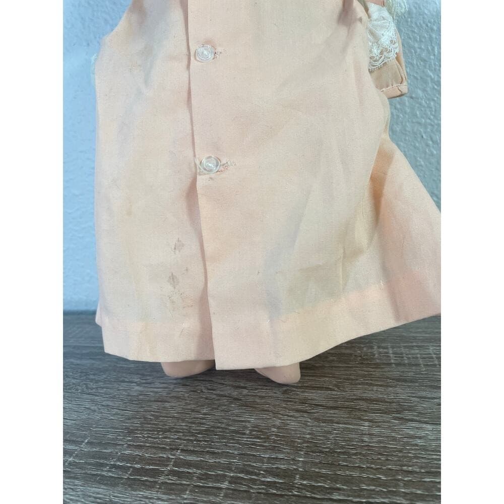 Vintage Eegee Softina Baby Doll 17” 1960s Vinyl Peach Dress Bonnet EG Mark - Thumbnail 13