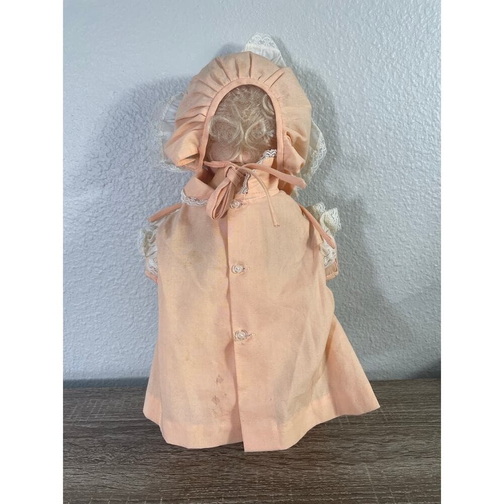 Vintage Eegee Softina Baby Doll 17” 1960s Vinyl Peach Dress Bonnet EG Mark - Thumbnail 3