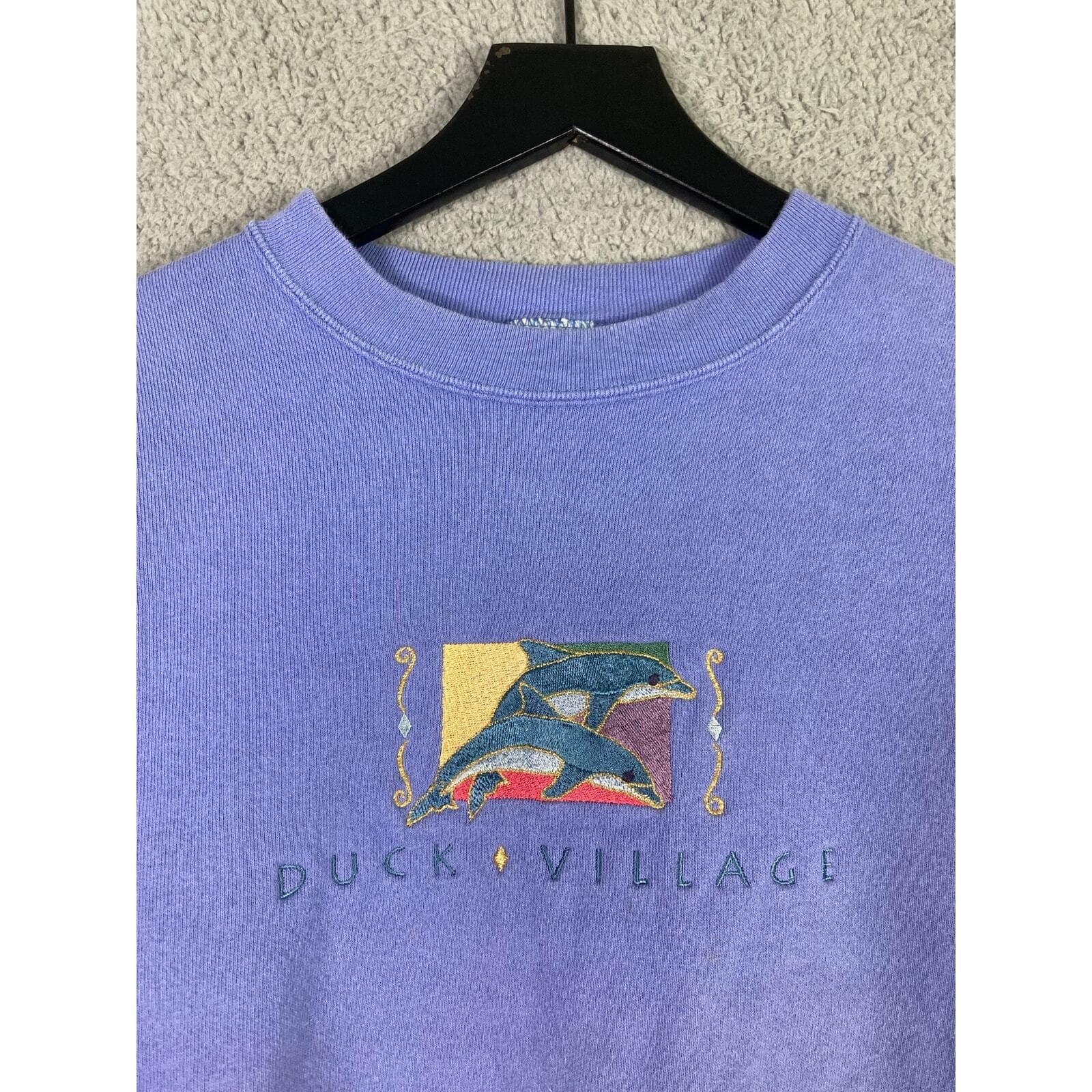 Vintage Duck Village Dolphin Sweatshirt USA Made Blue Embroidered Crewneck L - Thumbnail 6