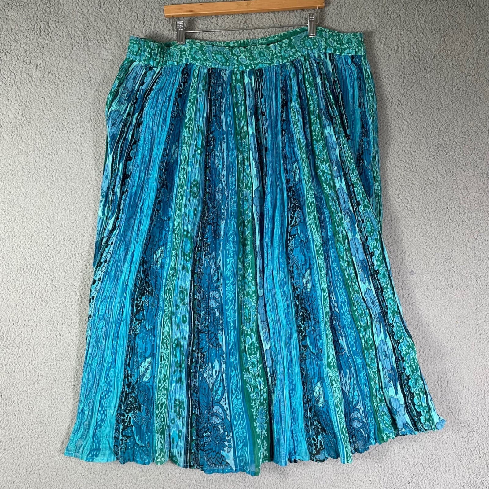 Silver Stream Boho Maxi Skirt Blue Teal Crinkle Cotton Drawstring - Thumbnail 9