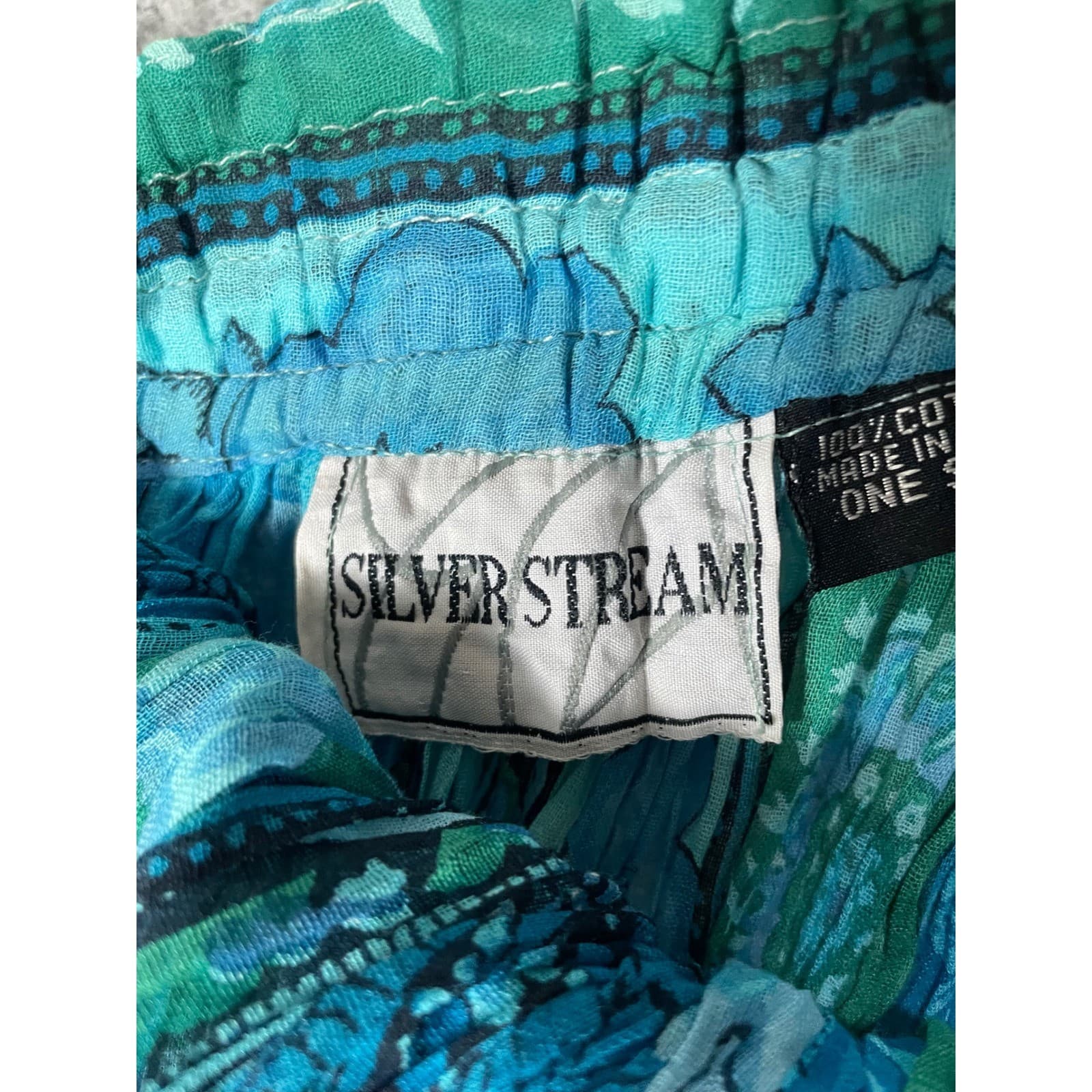 Silver Stream Boho Maxi Skirt Blue Teal Crinkle Cotton Drawstring - Thumbnail 3