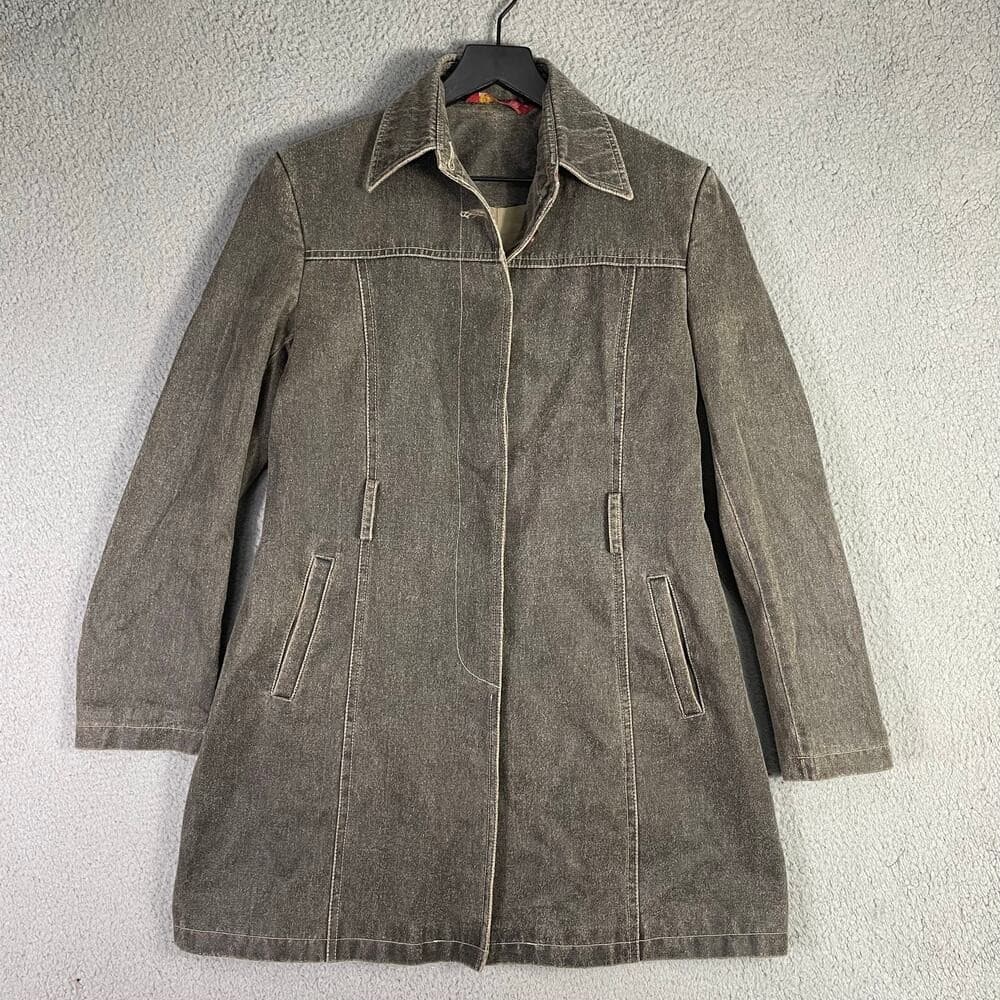 Women's XL Taupe Trench Coat Button Front Lined Long Jacket Utility Style - Thumbnail 10