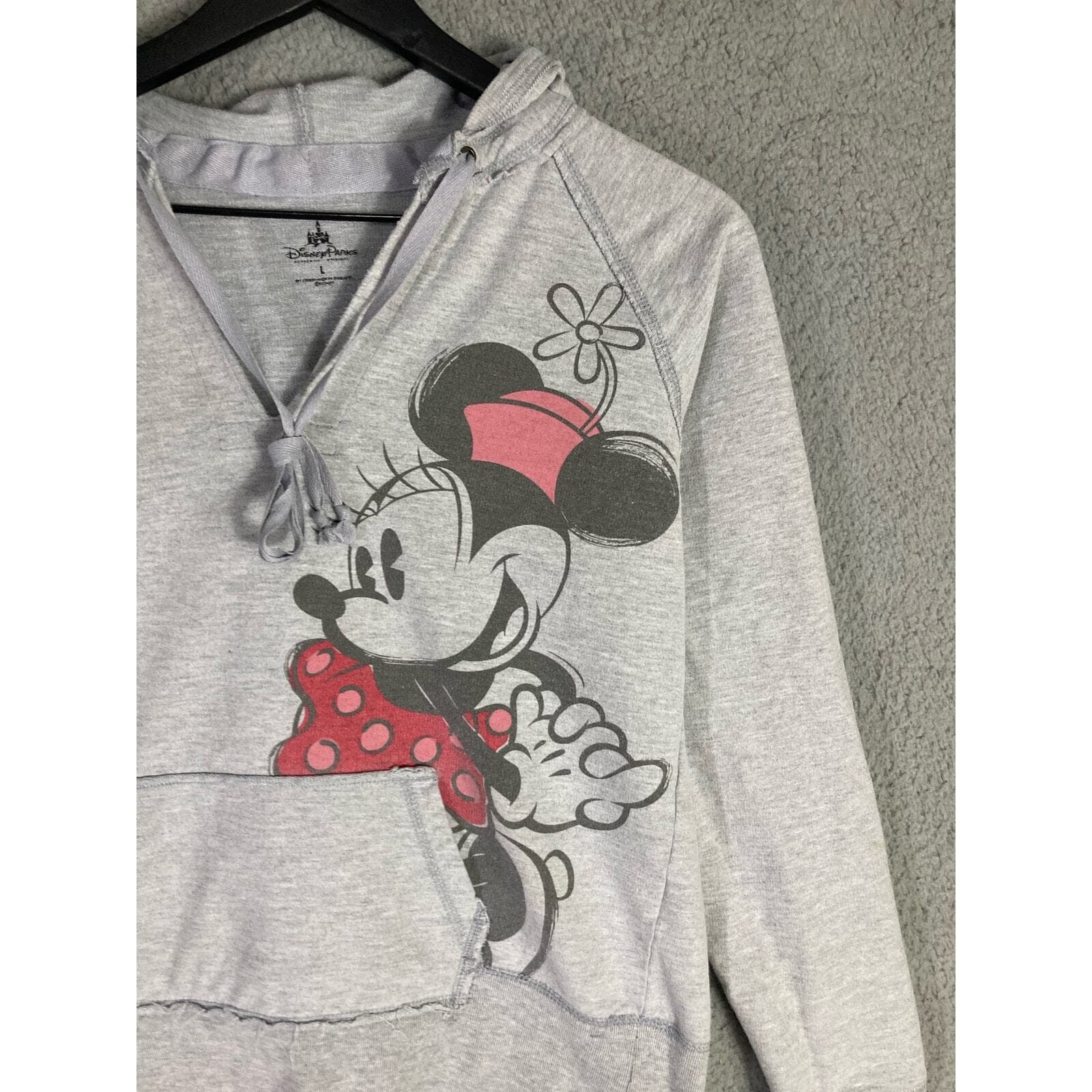 Disney Parks Minnie Mouse Women's Gray Hoodie Cropped Sweatshirt Size L - Thumbnail 4