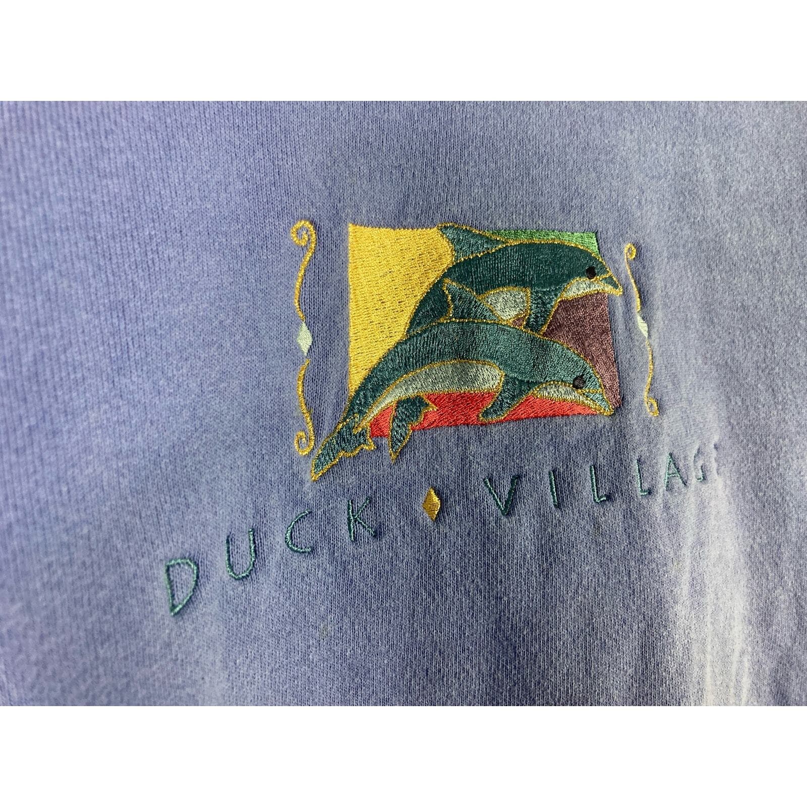 Vintage Duck Village Dolphin Sweatshirt USA Made Blue Embroidered Crewneck L - Thumbnail 7