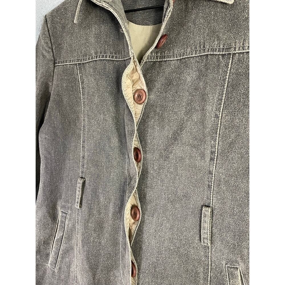 Women's XL Taupe Trench Coat Button Front Lined Long Jacket Utility Style - Thumbnail 3