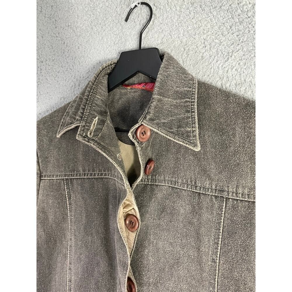 Women's XL Taupe Trench Coat Button Front Lined Long Jacket Utility Style - Thumbnail 4