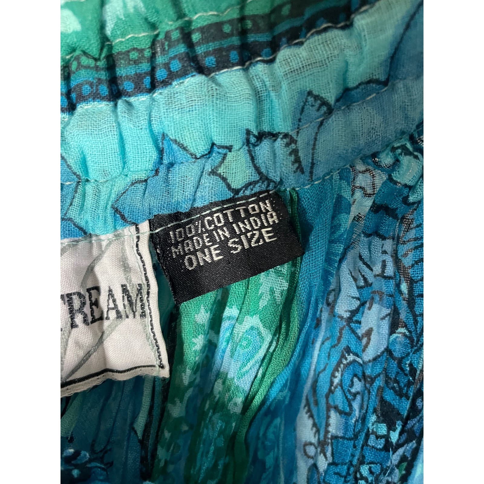 Silver Stream Boho Maxi Skirt Blue Teal Crinkle Cotton Drawstring - Thumbnail 4