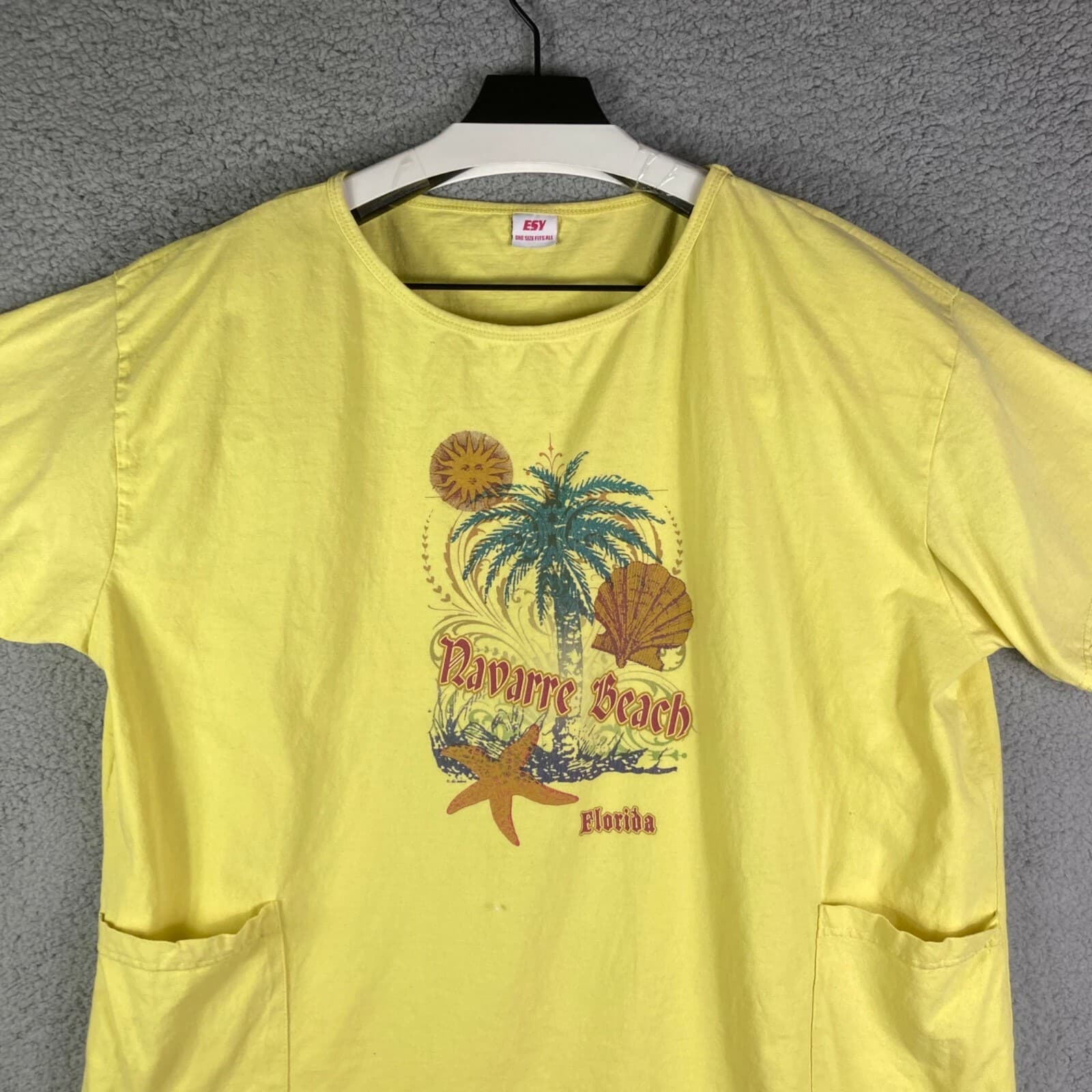 Vintage Navarre Beach Florida Women’s T Shirt Yellow Tourist Palm Tree USA - Thumbnail 3