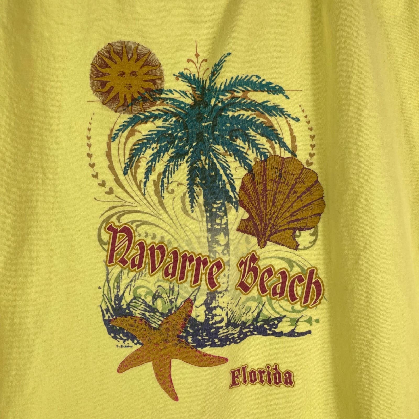 Vintage Navarre Beach Florida Women’s T Shirt Yellow Tourist Palm Tree USA - Thumbnail 4